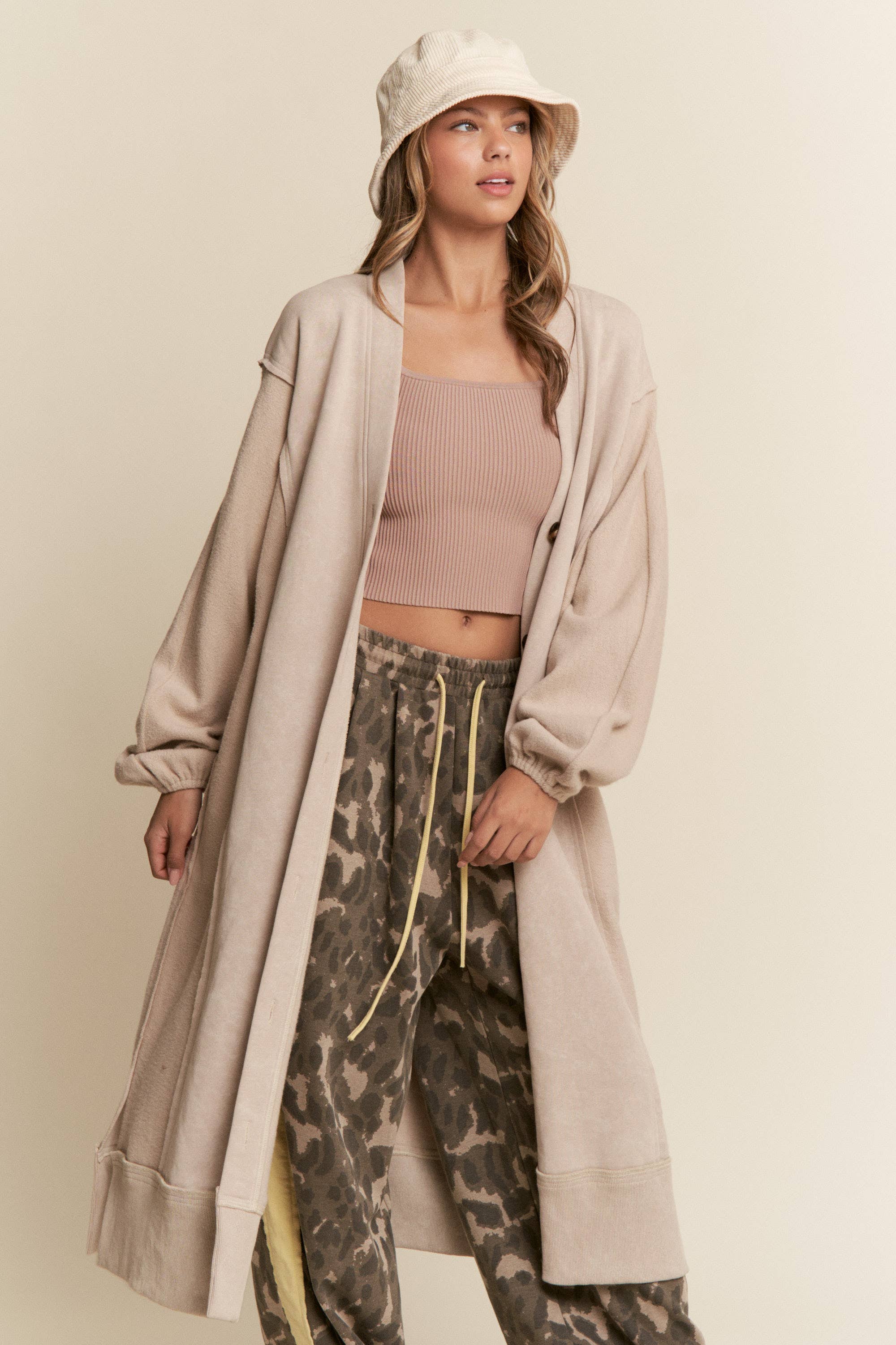 Heavy Button Down Cardigan :Taupe