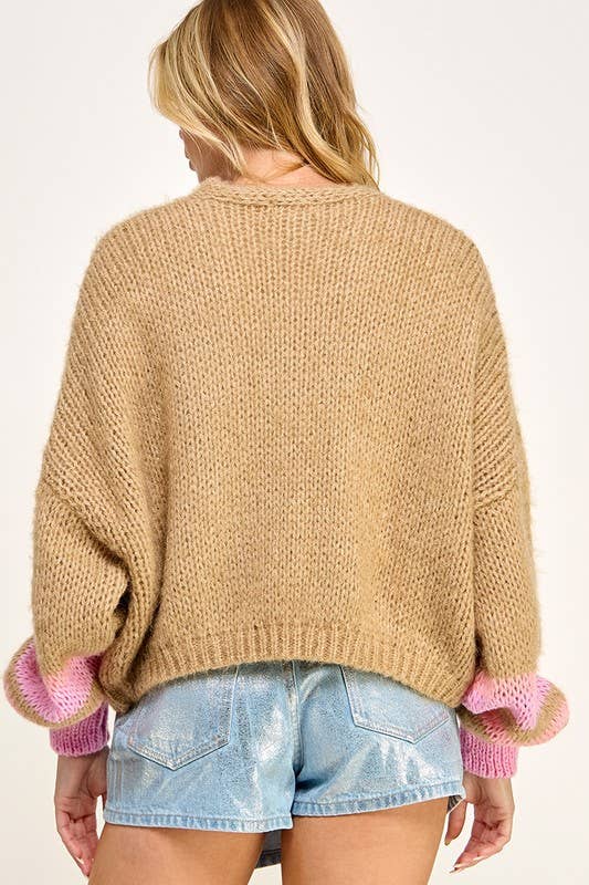Drop Shoulder Cardigan: Taupe
