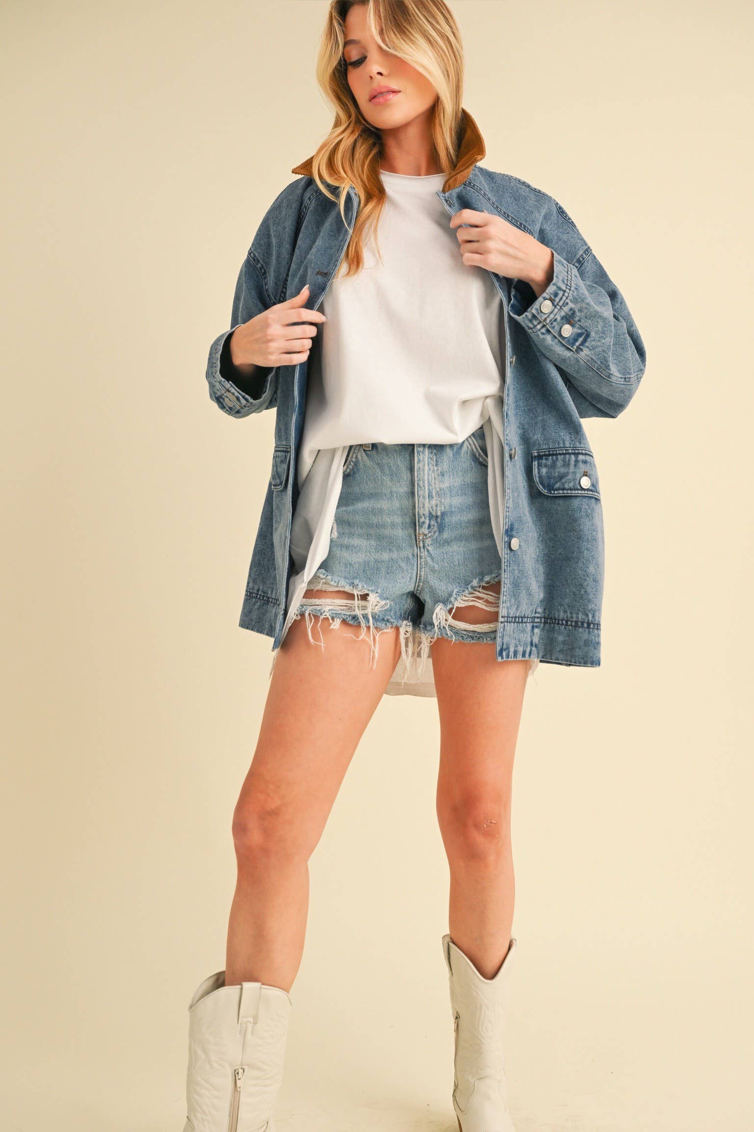 Corduroy Collar Denim Jacket: