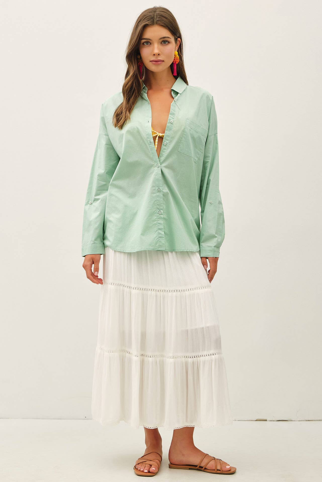 Kolly Oversized Button Up: Spearmint