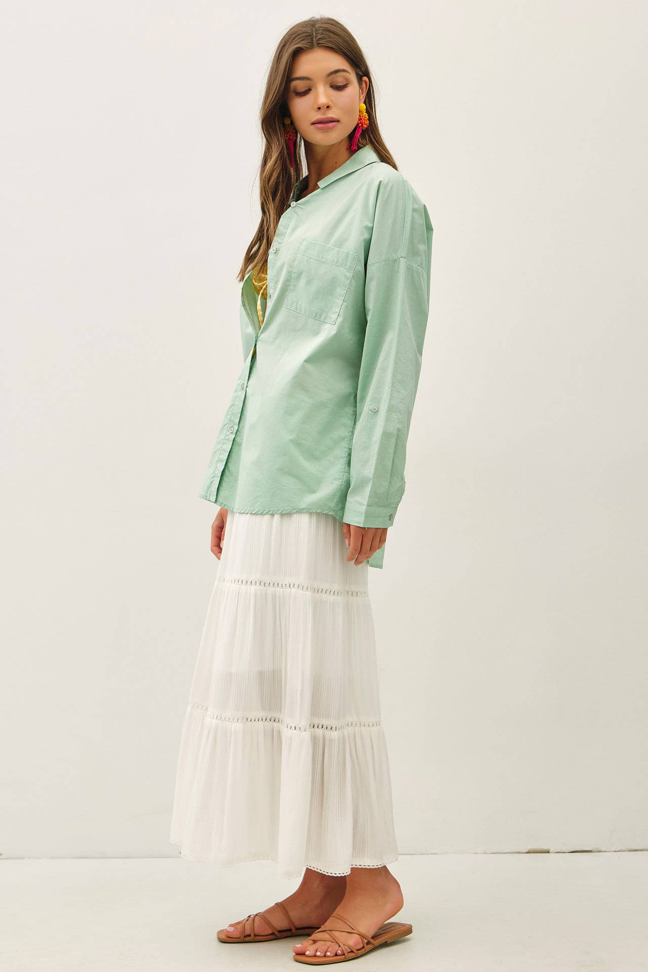 Kolly Oversized Button Up: Spearmint