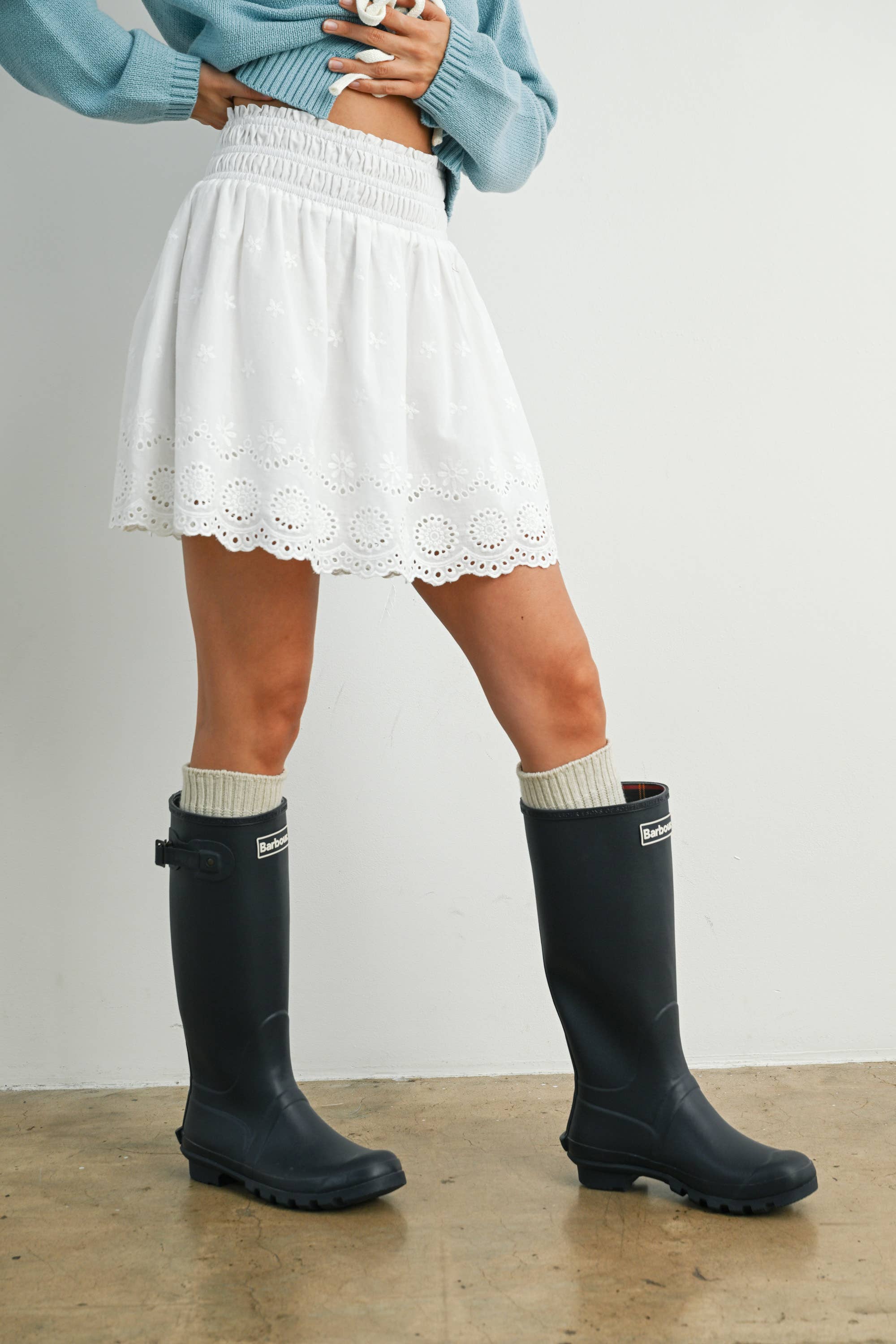 Ruffle Smocked Skirt: White