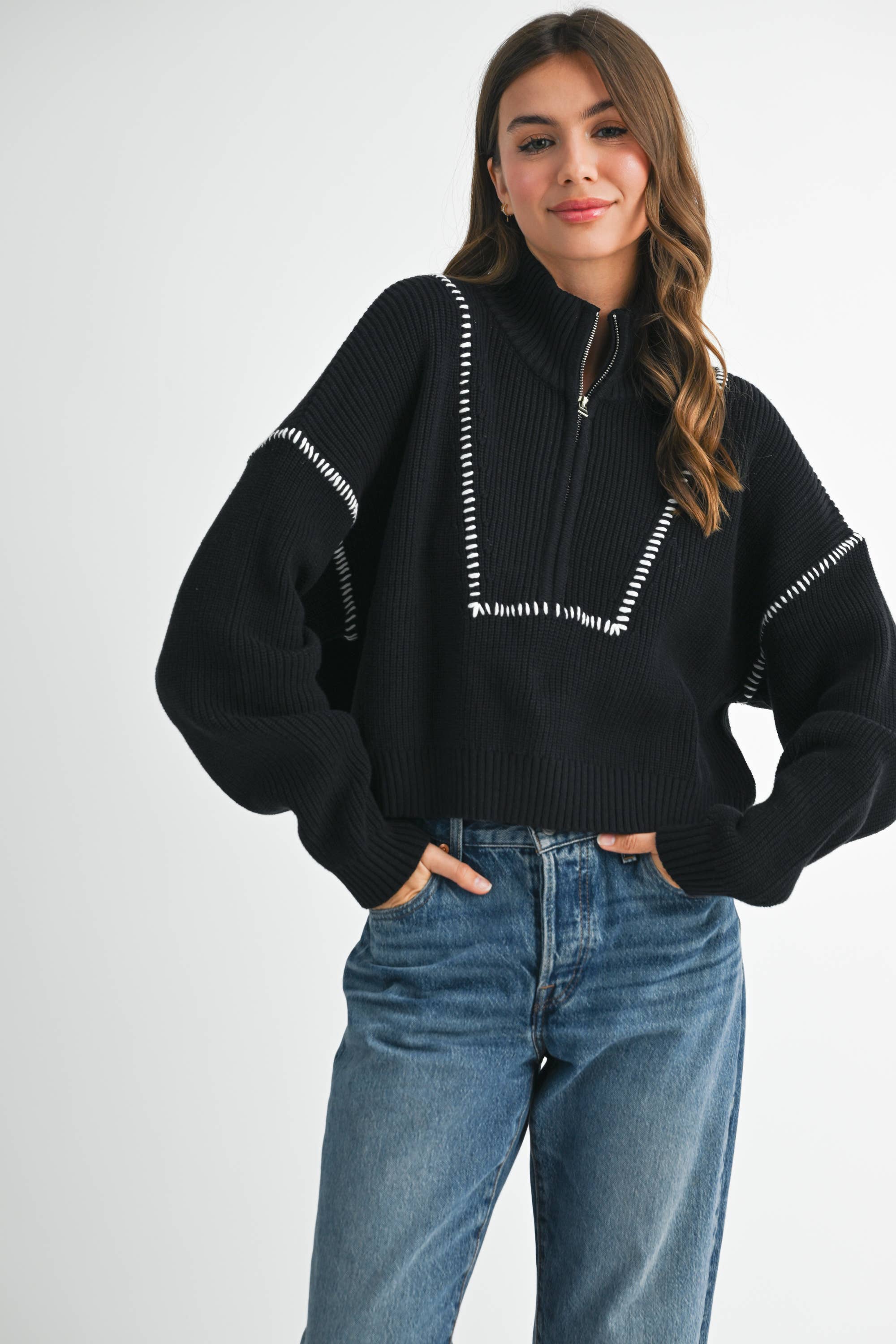 Contrast Stitch Sweater: Black