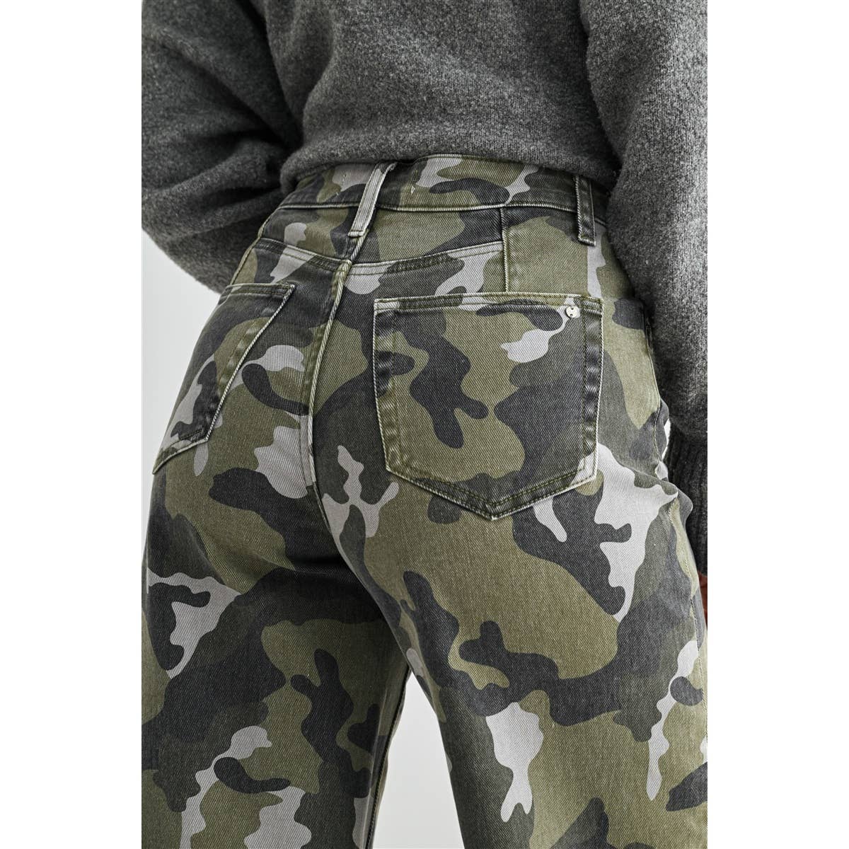 High Rise Wide Cuff Camo Denim