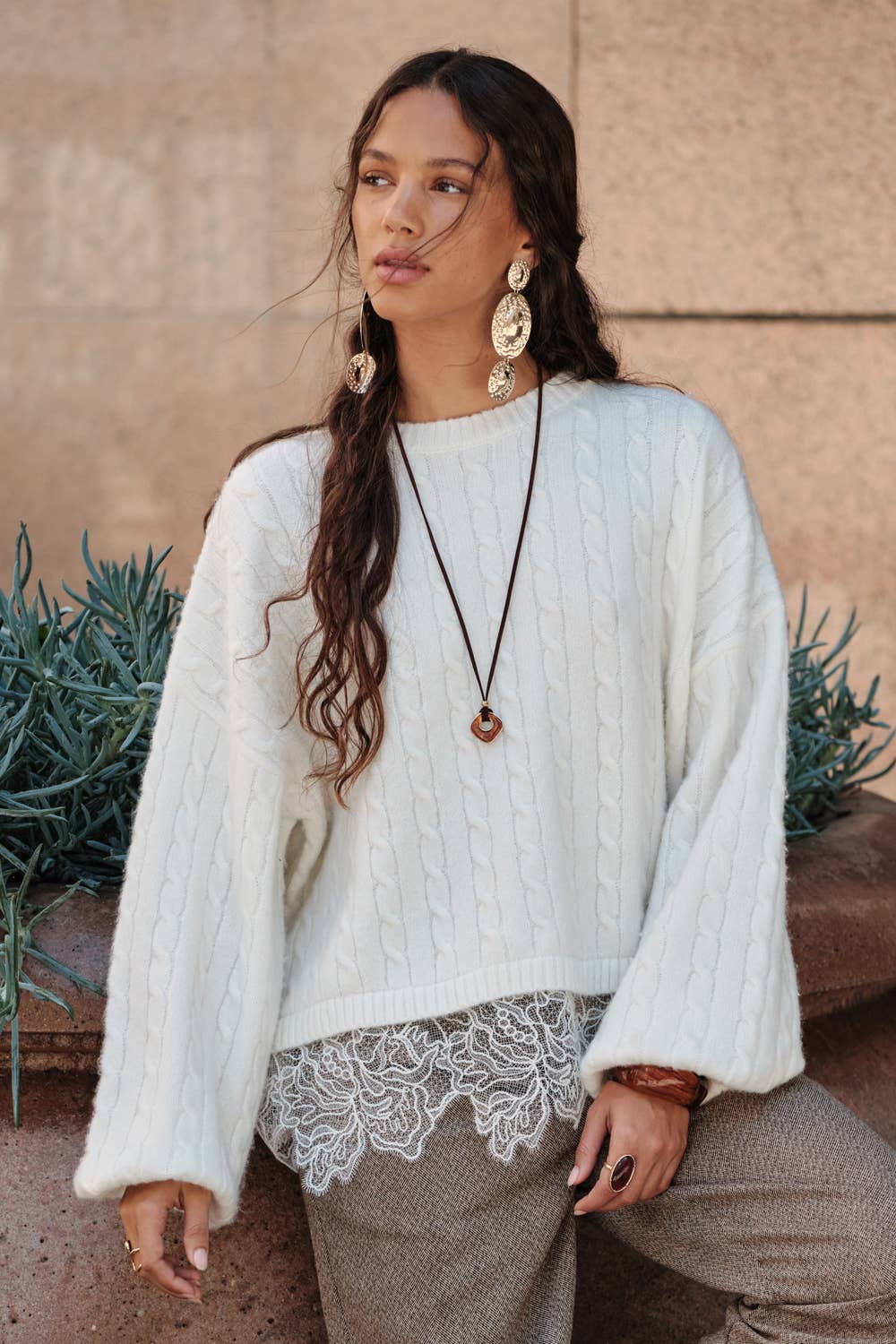 Eyelash Lace Sweater: Cream