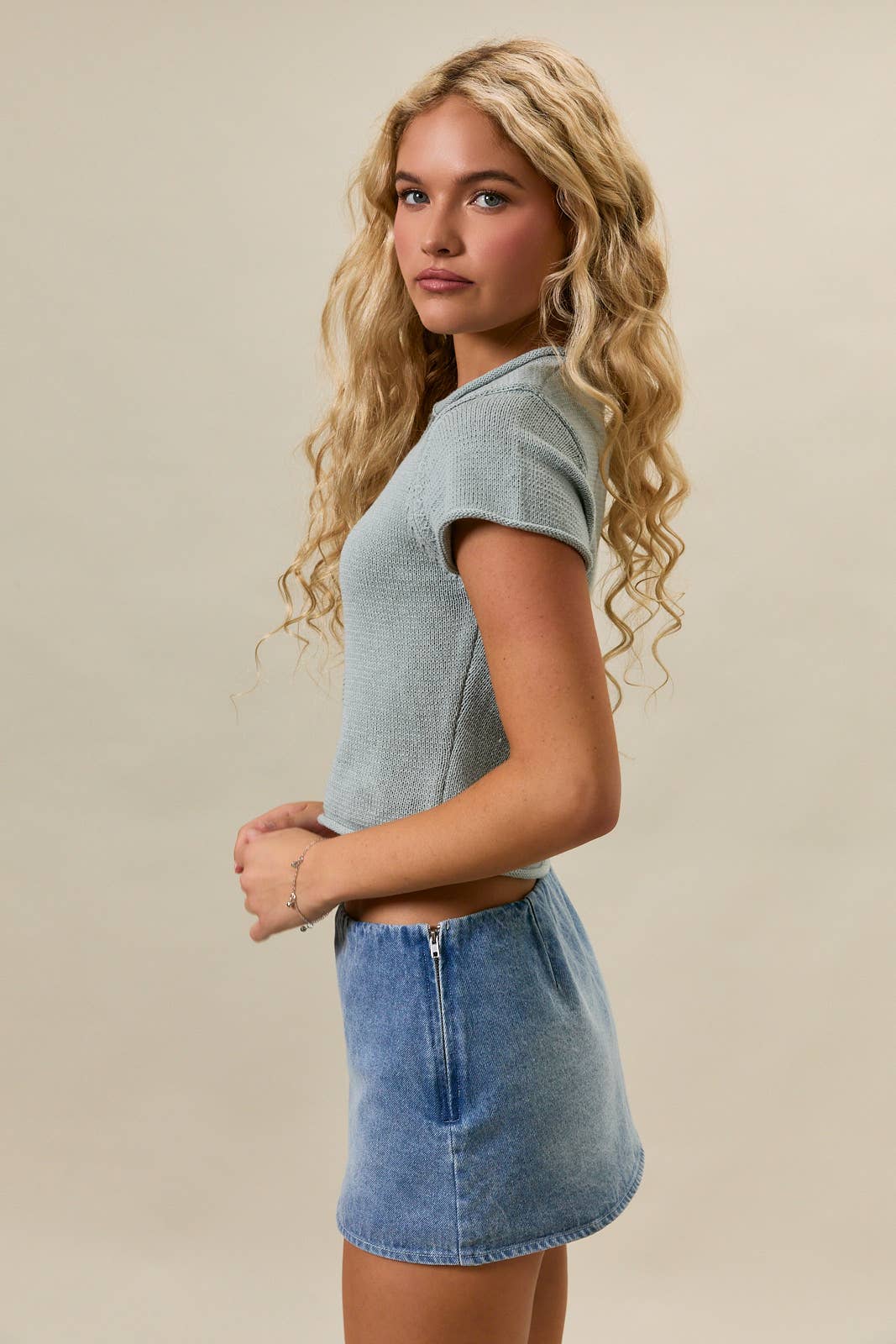 Button Sweater Top: Dusty Mint
