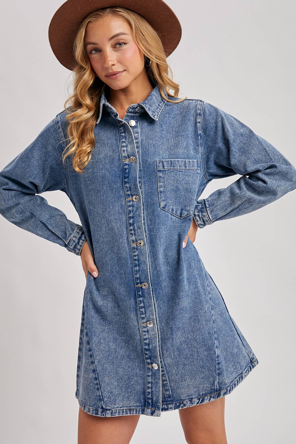 Denmim Shirt Dress: Washed Blue