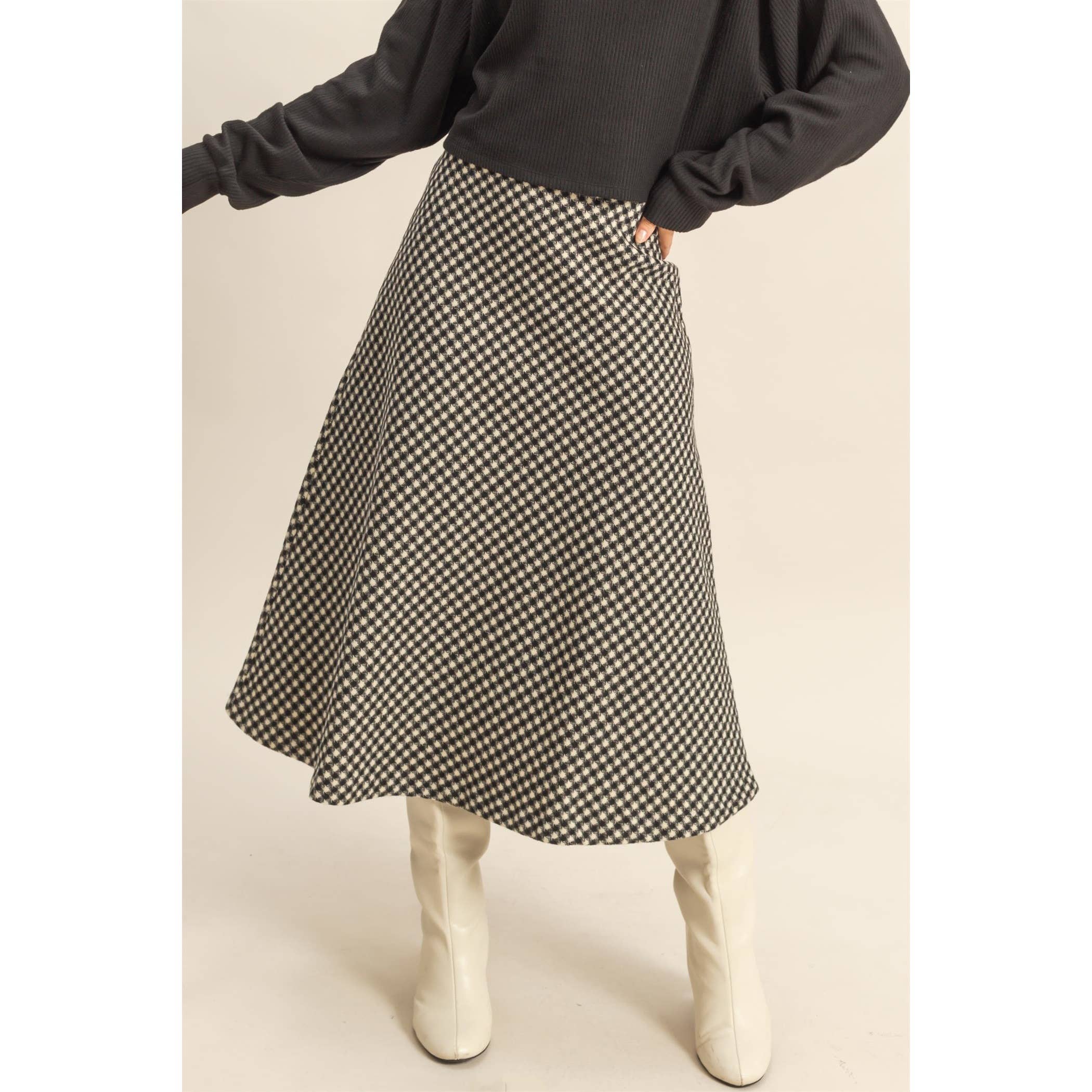 Checkered Midi Skirt: Black