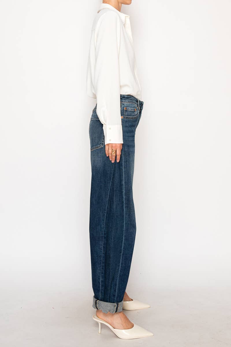 High Rise Dark Barrel Jeans: