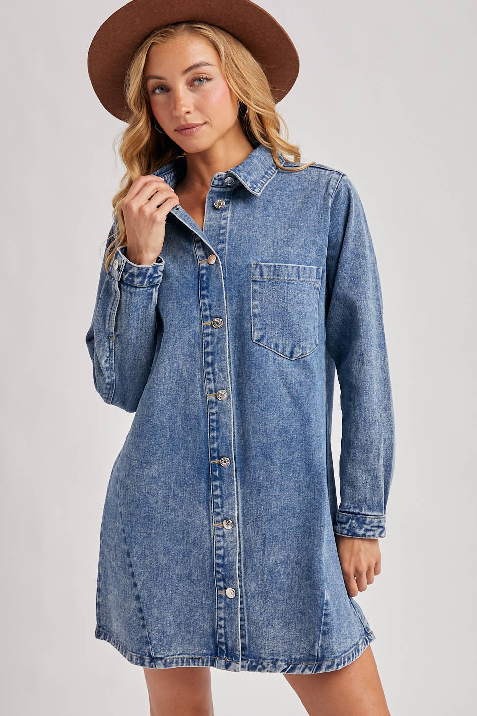 Denmim Shirt Dress: Washed Blue