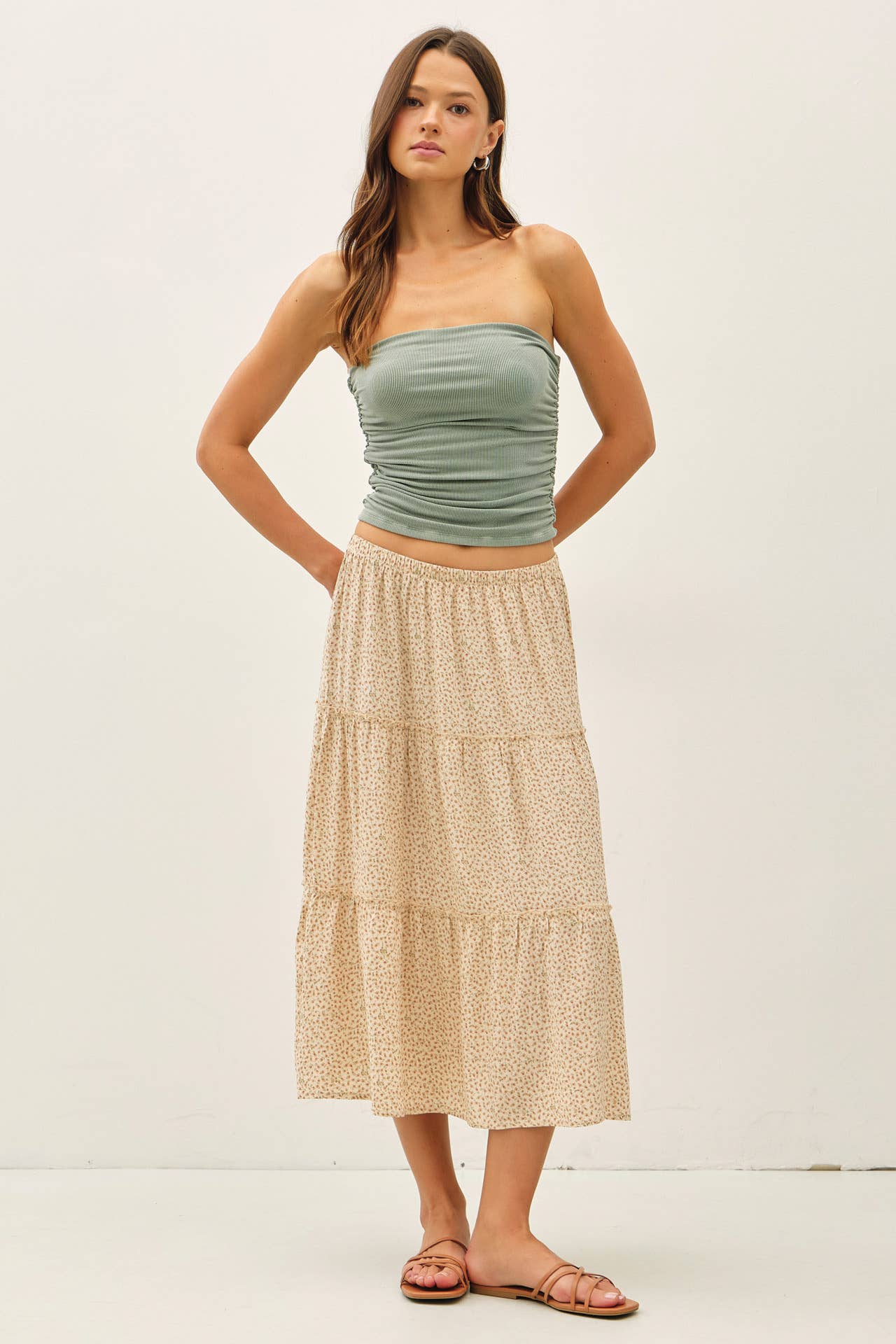 Jersey Ruched Tube Top: Sage