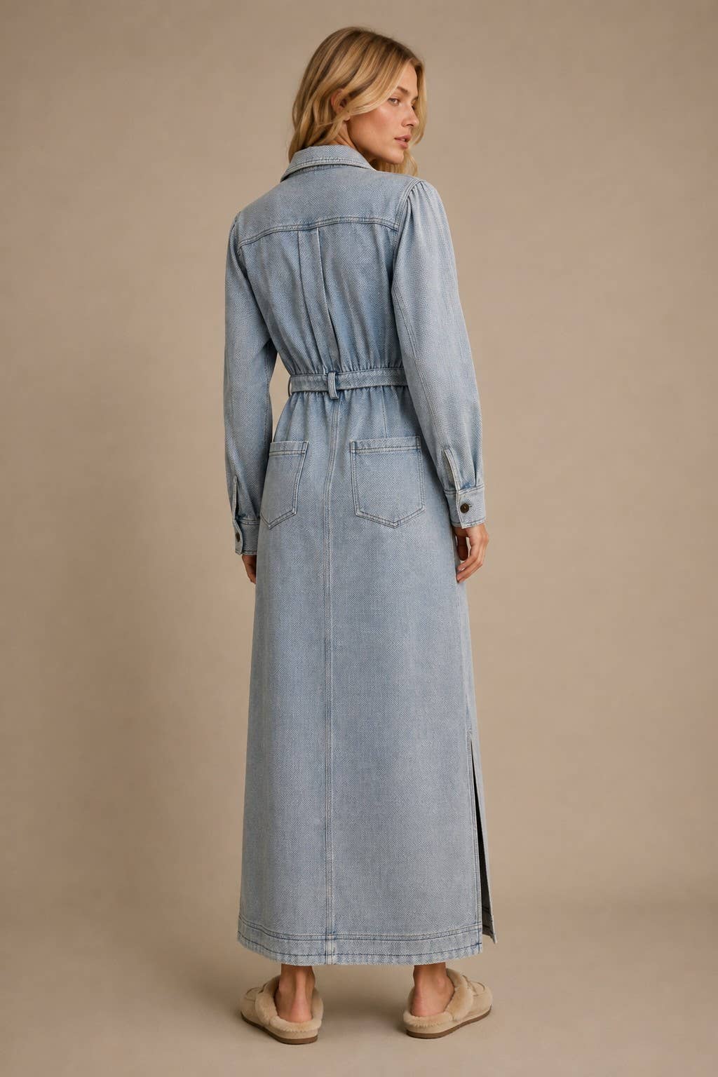 Vintage Denim Midi Shirt Dress: Dusty