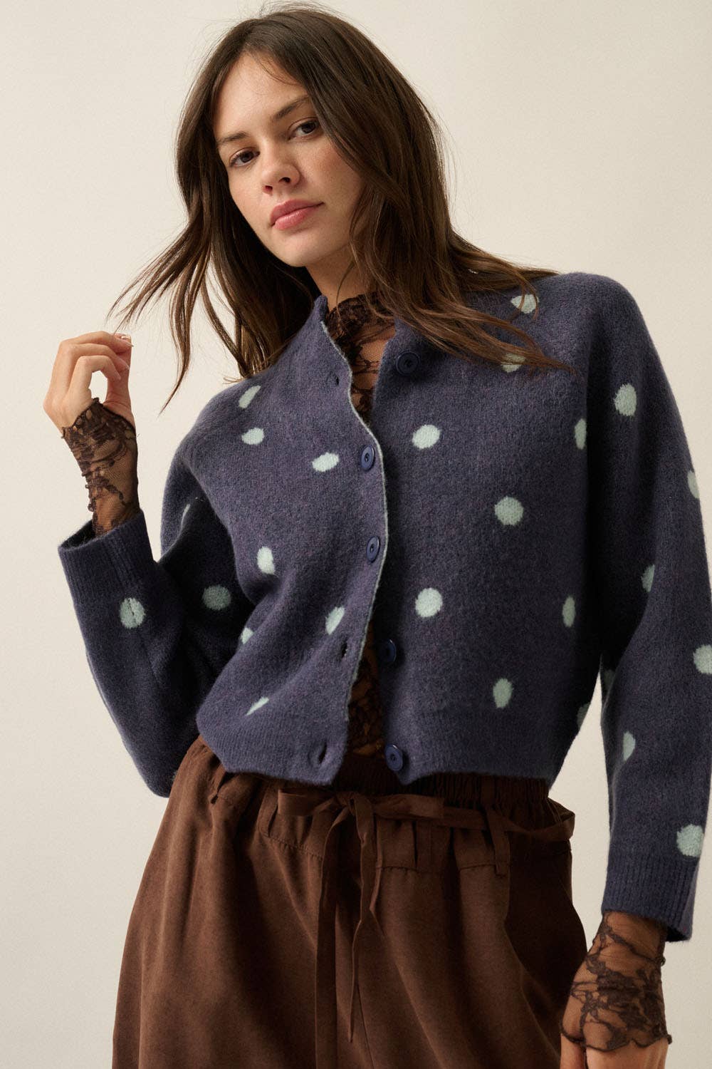 Jacquard-Knit Cardigan: Midnight