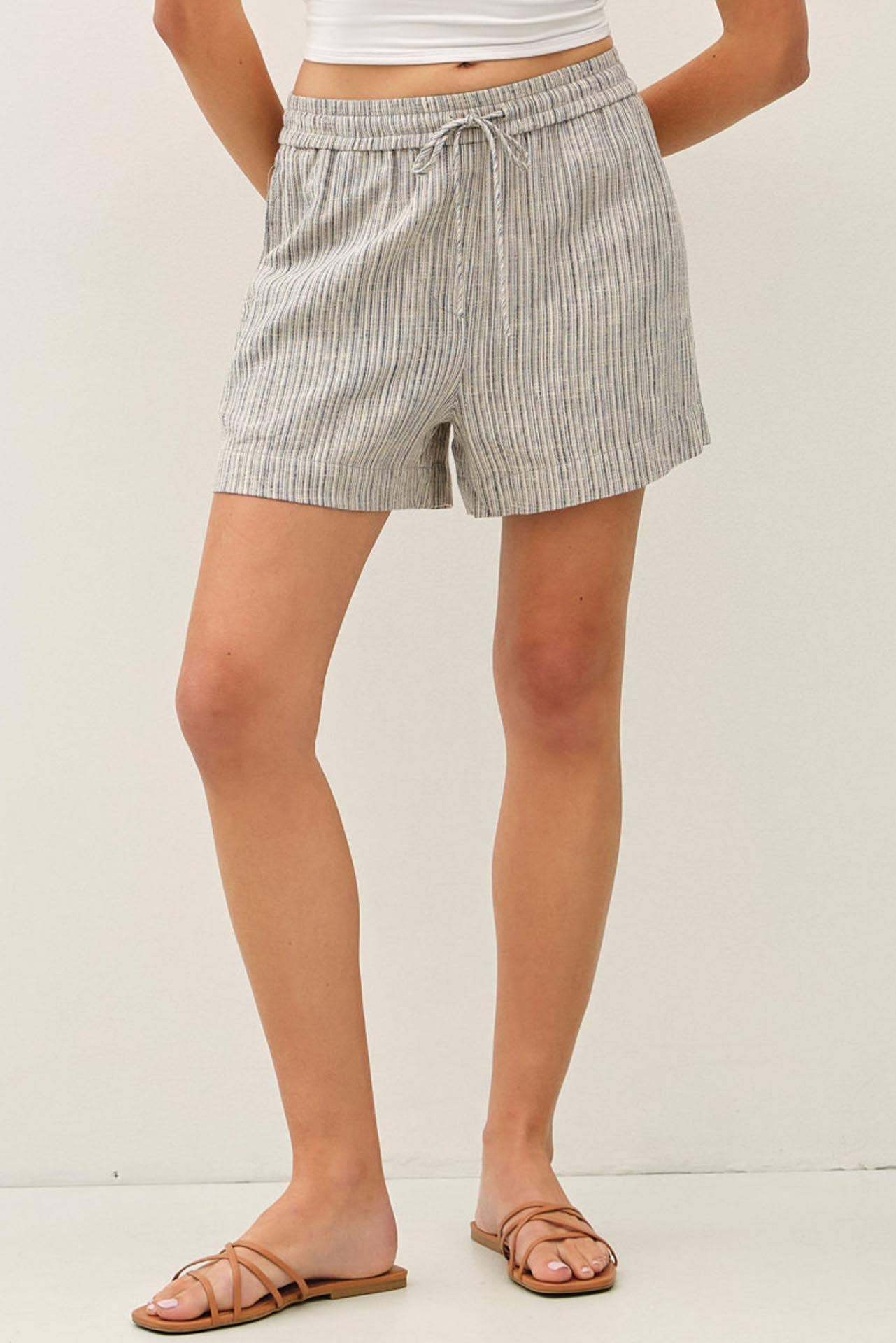 Striped Pull On Shorts: Slate