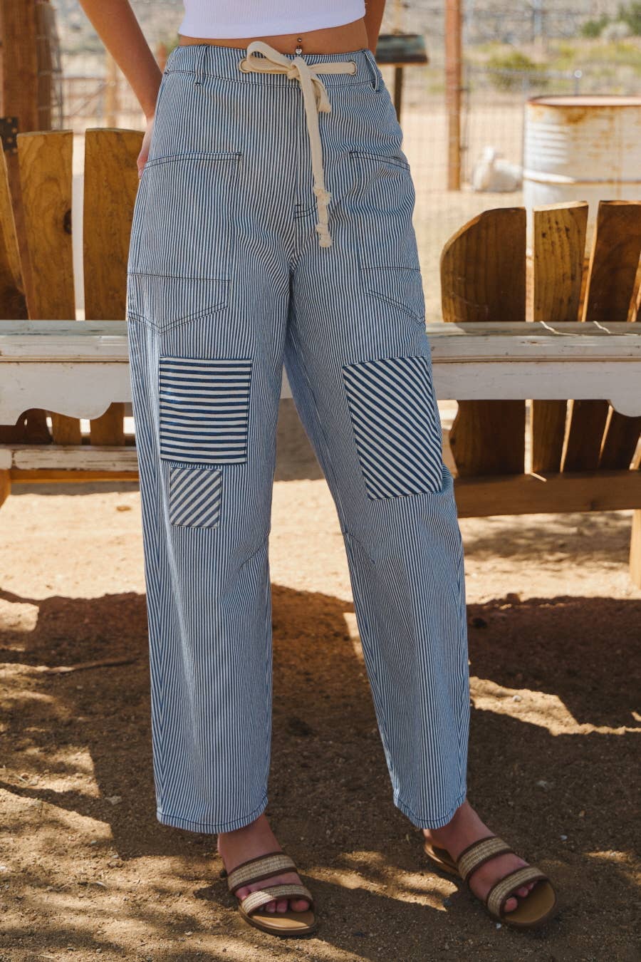 Navy Stripe Washed Denim Pants: