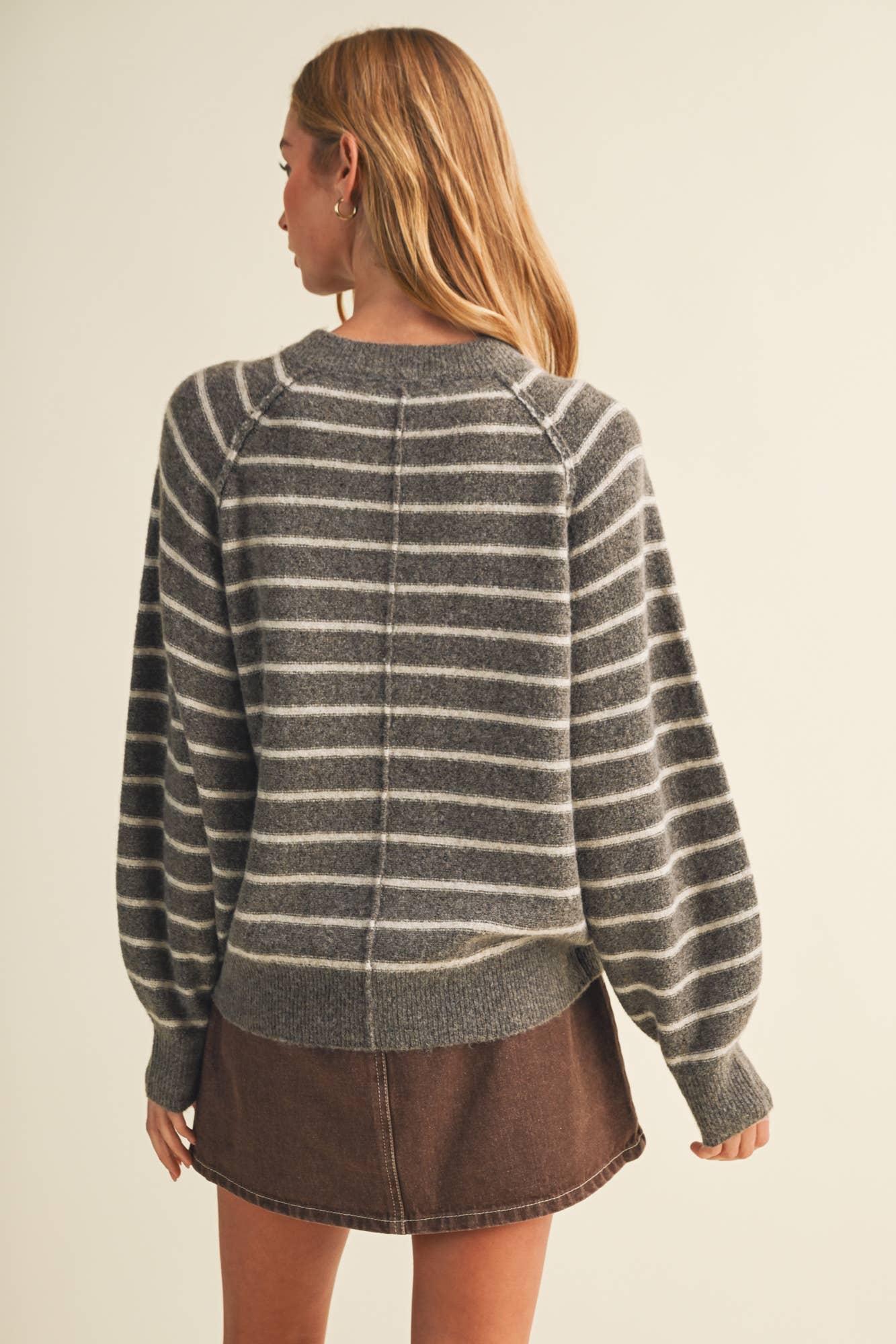 Placket Stripe Pullover: Brown