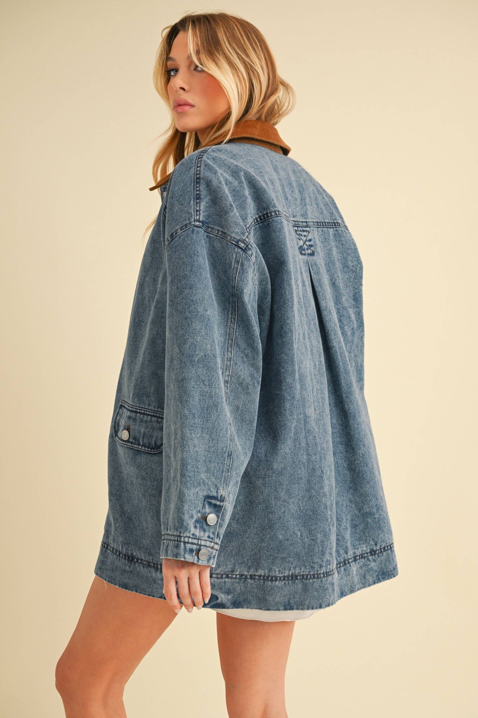 Corduroy Collar Denim Jacket: