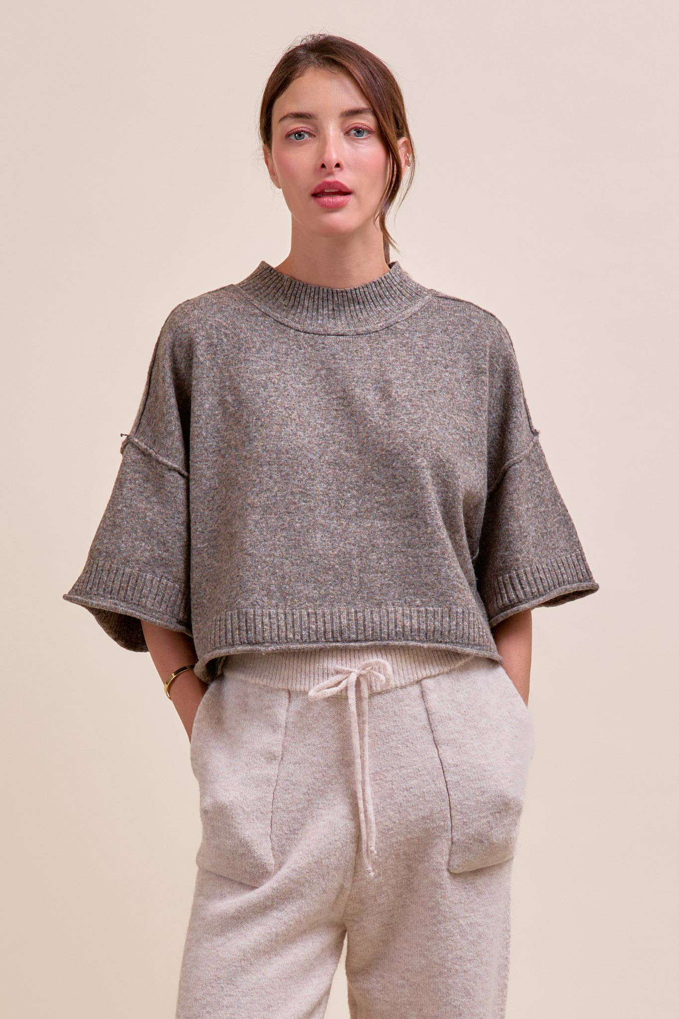 Marled Knit Sweater: Char/Brown