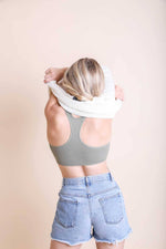 Ribbed Racer Back Bralette: Sage