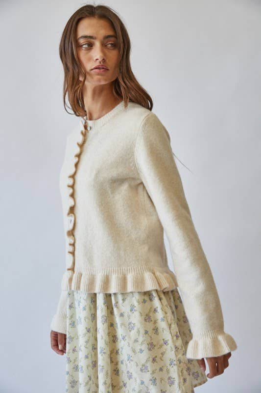 Ruffle Wave Button Knit Cardigan
