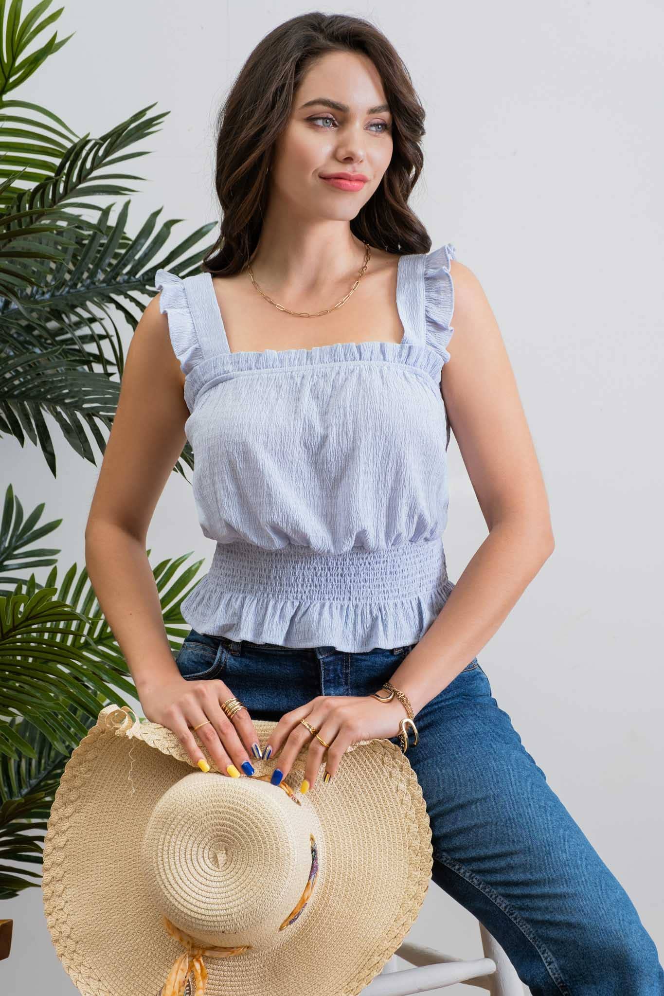 CINCHED WAIST TOP: BLUE
