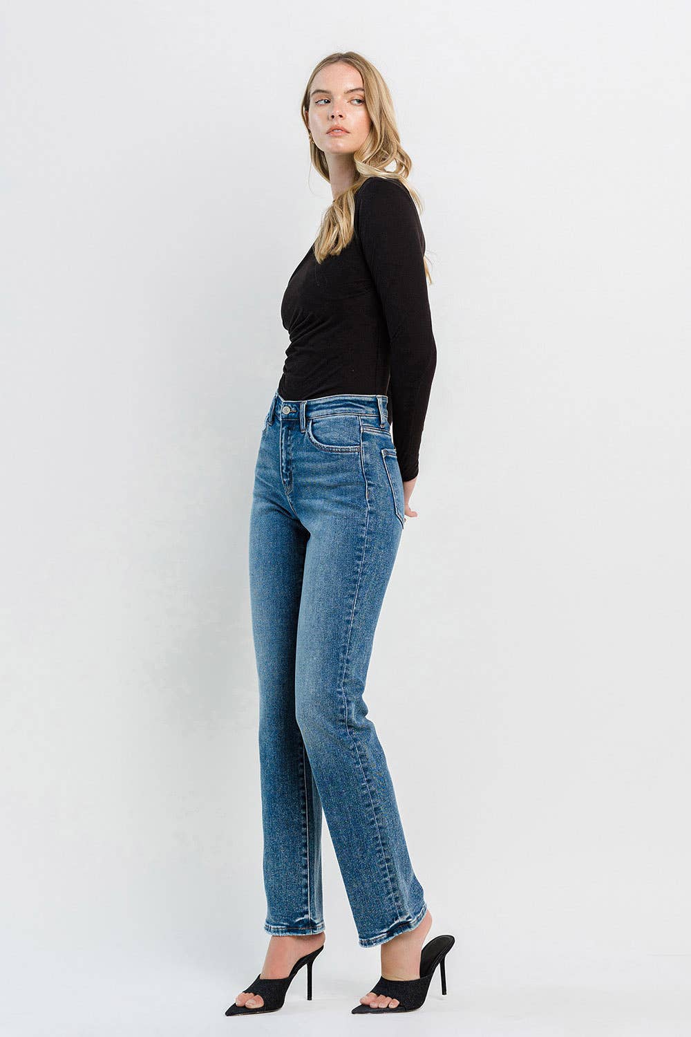 High Rise Straight Jeans: