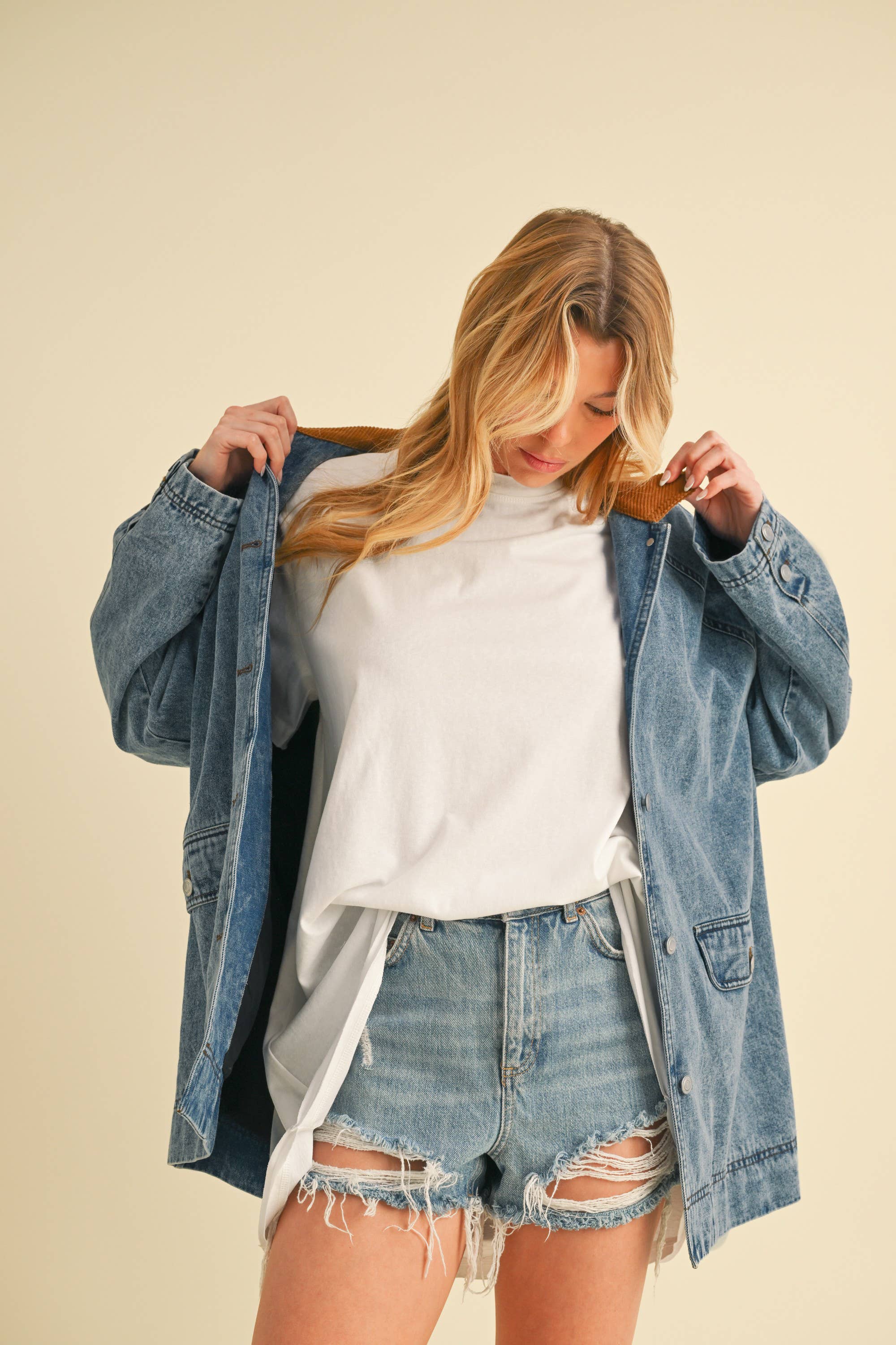 Corduroy Collar Denim Jacket: