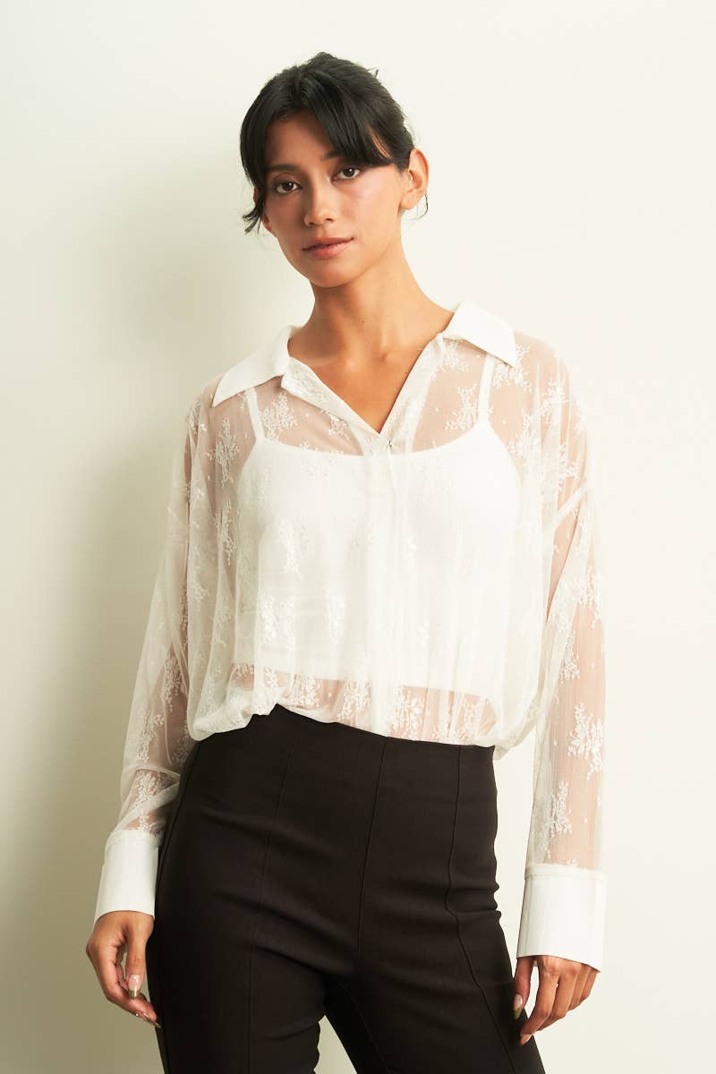 Floral Lace BodySuit: White