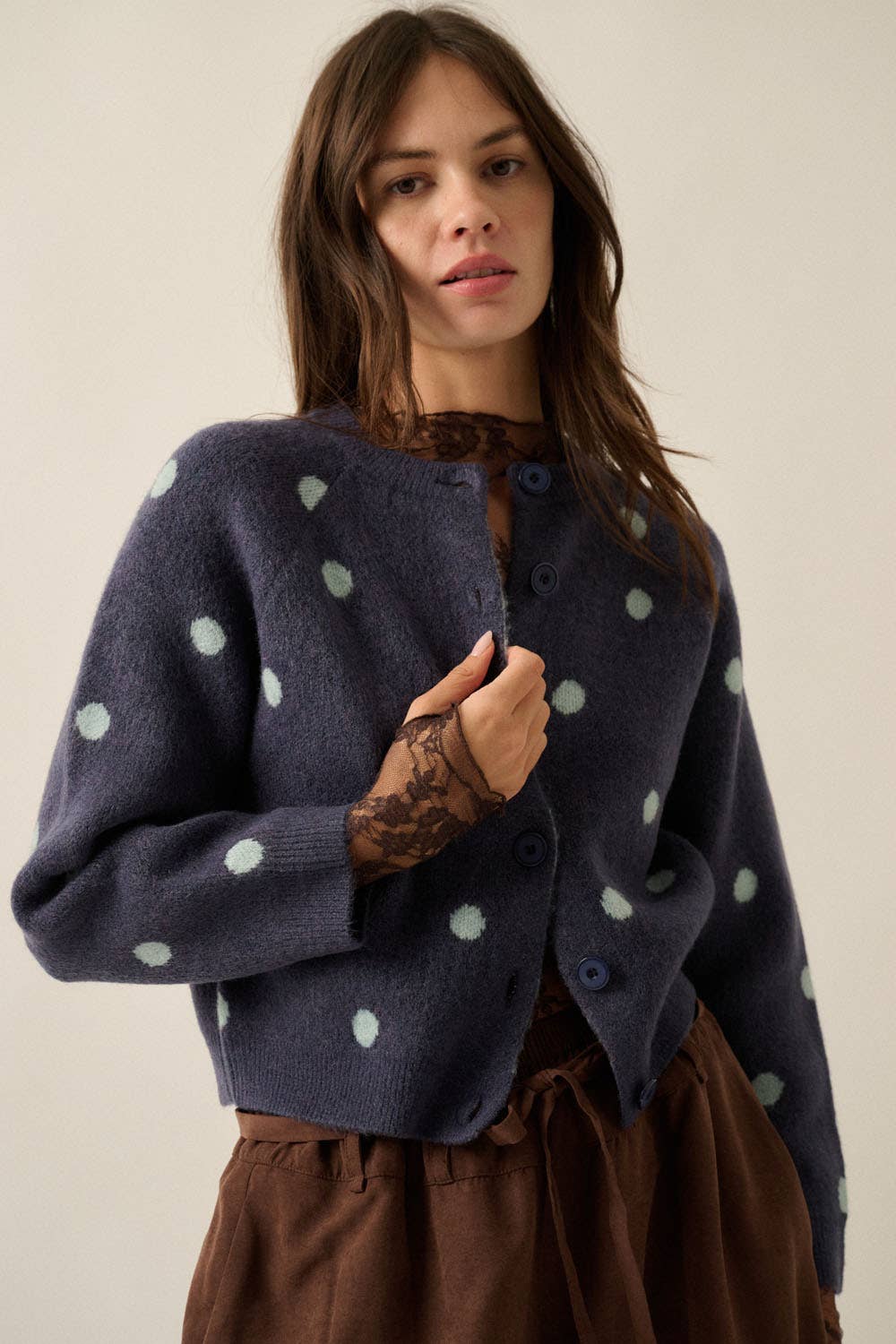 Jacquard-Knit Cardigan: Midnight