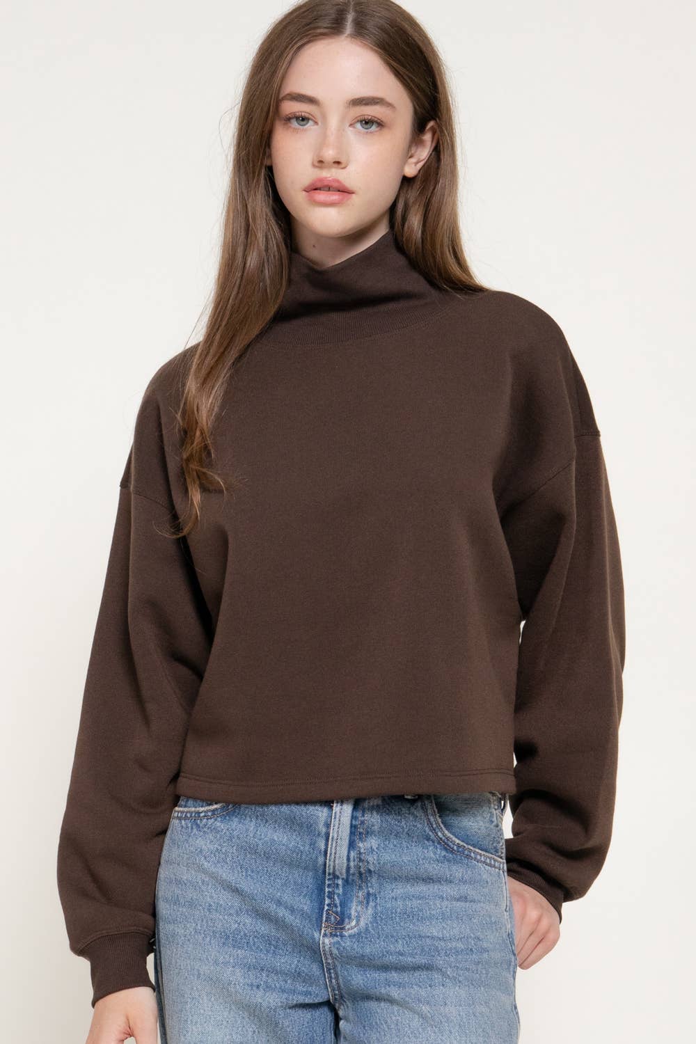 Ribbed Mock Neck: Brown