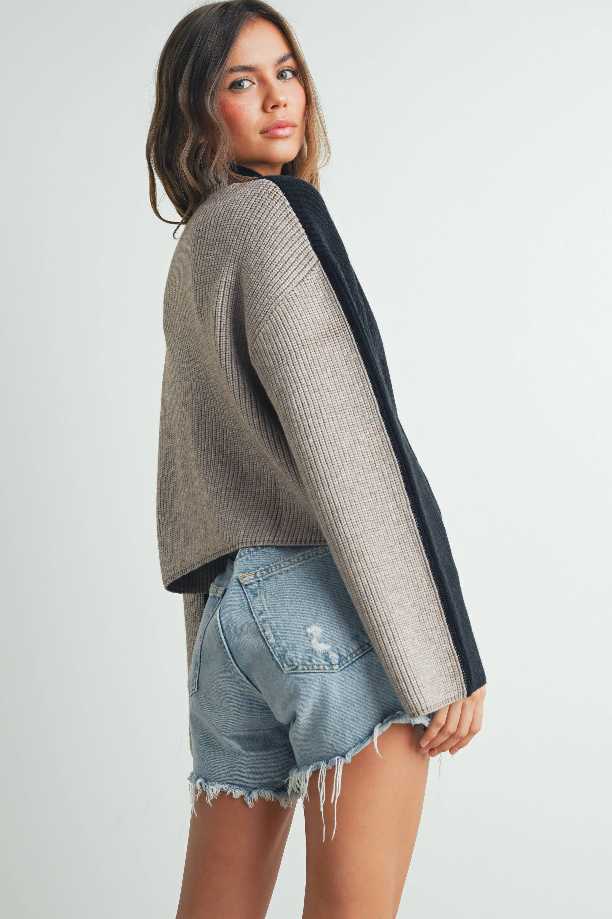 Two-Toned Turtleneck: Black/Taupe