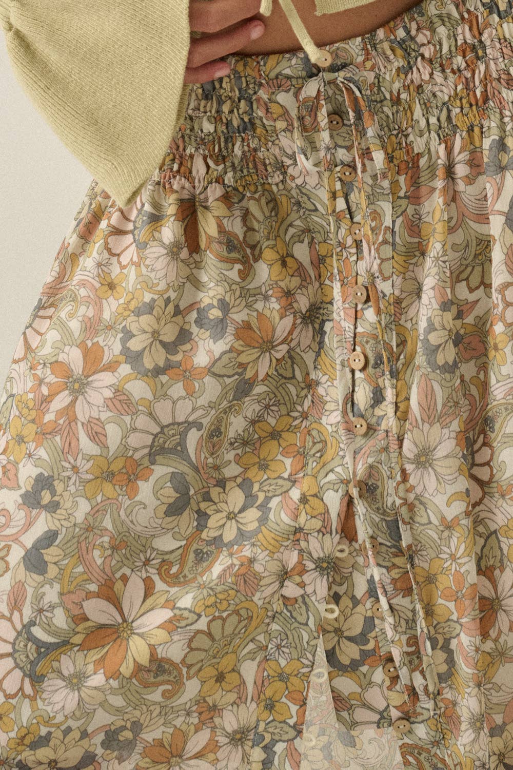 Floral Chiffon Maxi Skirt: Cream