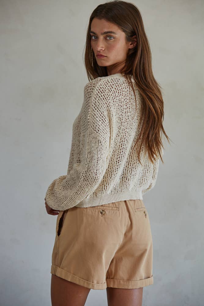 Henley See Through Pullover: Natural