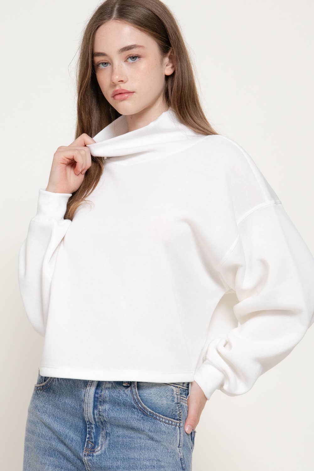 Ribbed Mock Neck: Ivory