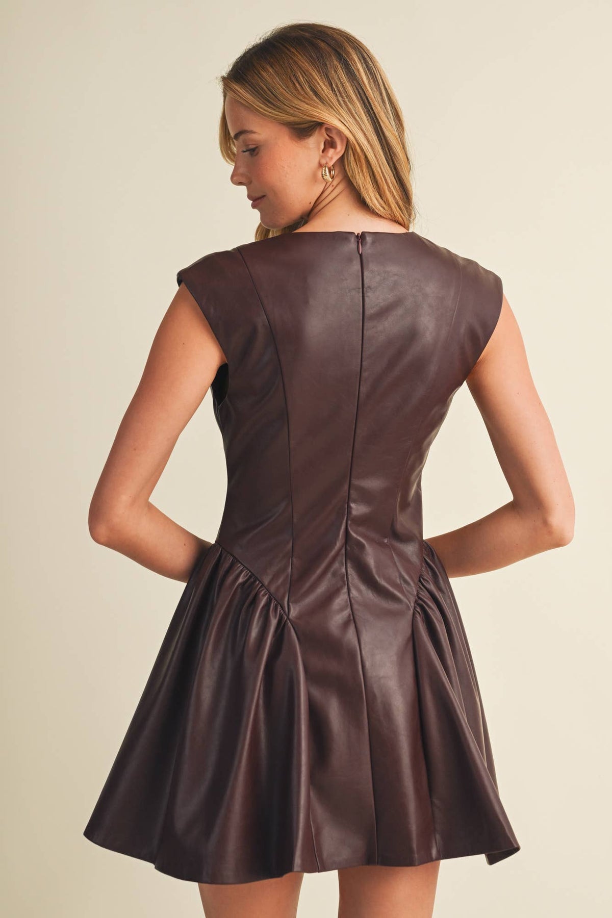 Notched V-Neck Dress: MERLOT
