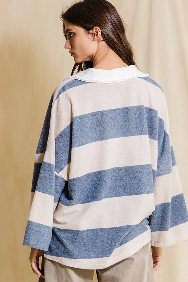 Soft Brush Stripe Top: Denim/Cream