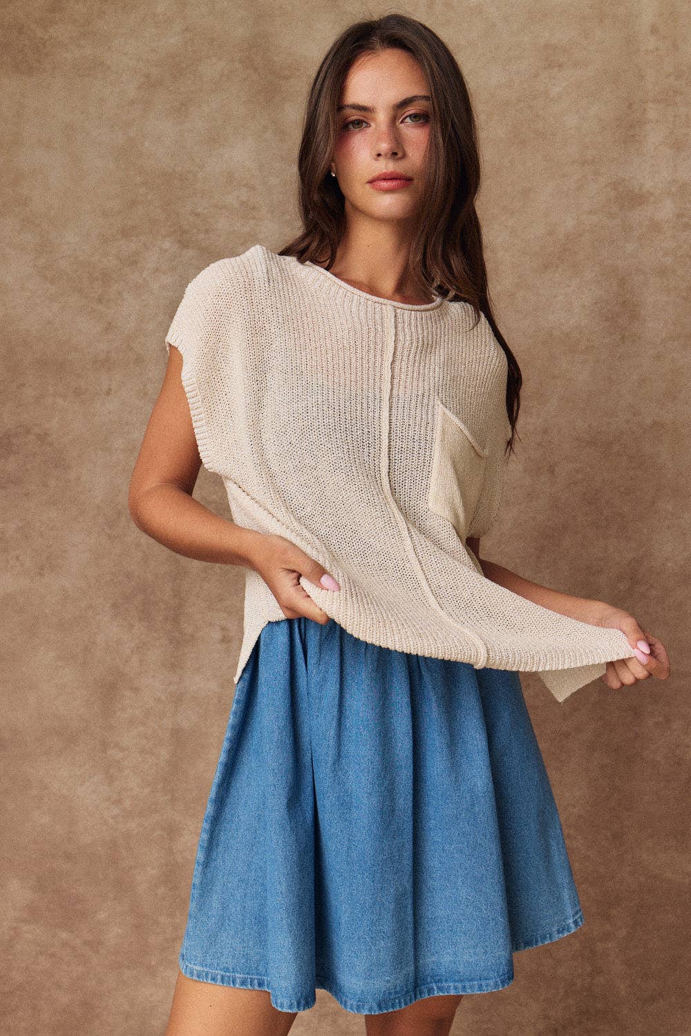 Ari Cropped Loose Knit Top: Natural
