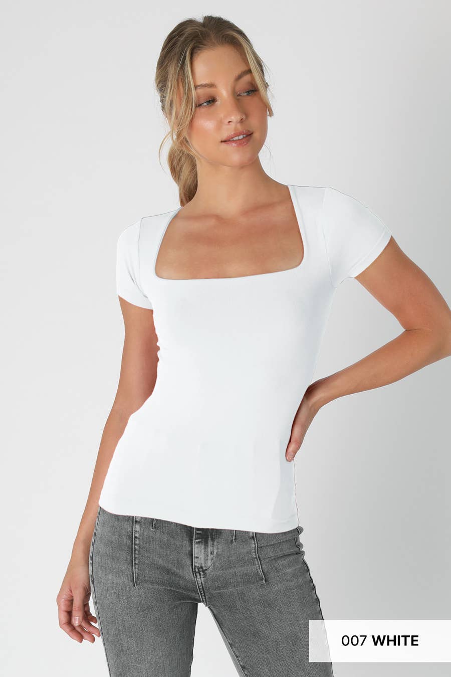 Square Neck SS Top: White