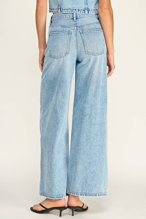 Self Tie Wide Leg Jeans: Denim