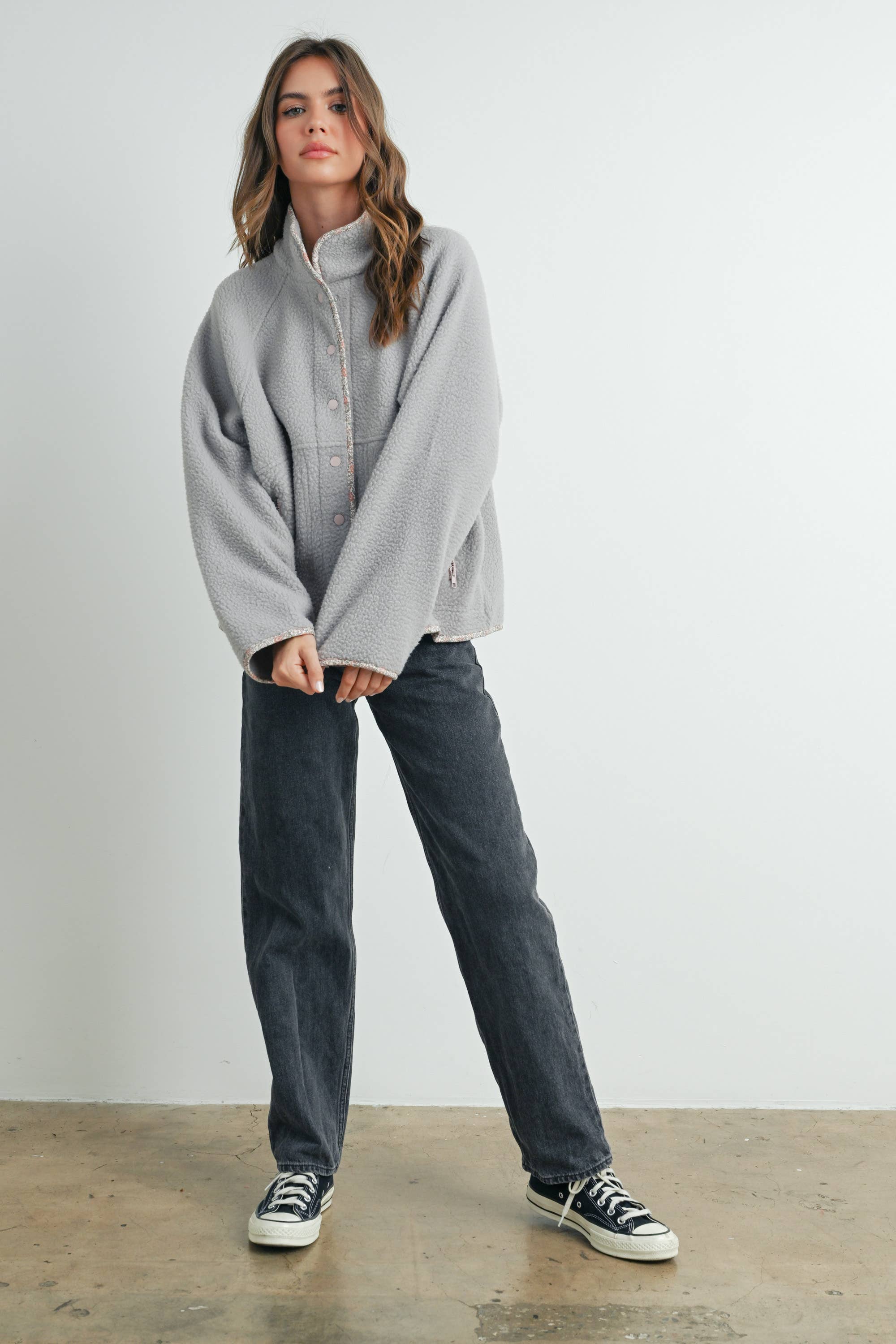 Fall Cozy Sherpa Fleece Jacket: Grey