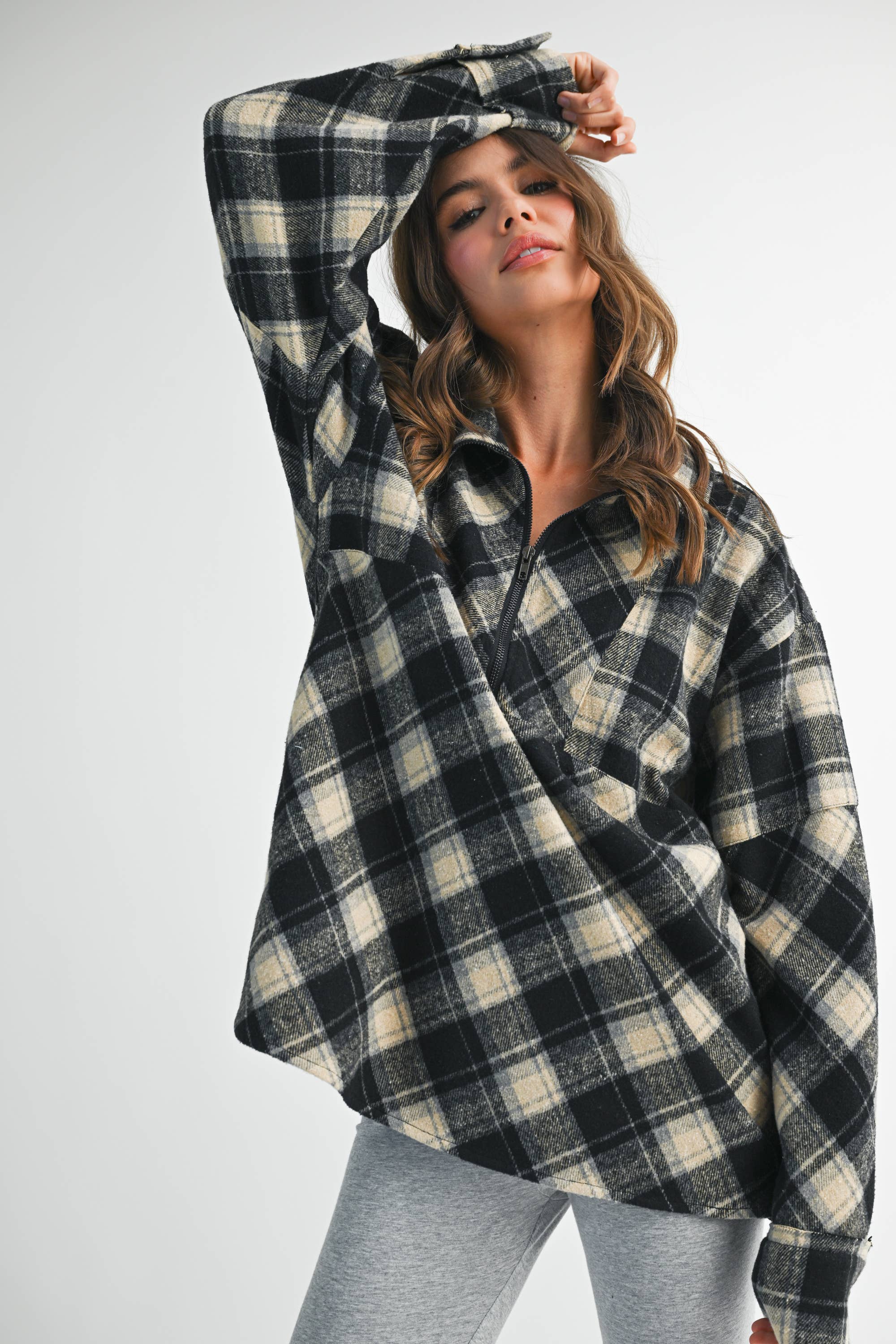 Mya Plaid Pullover: Black