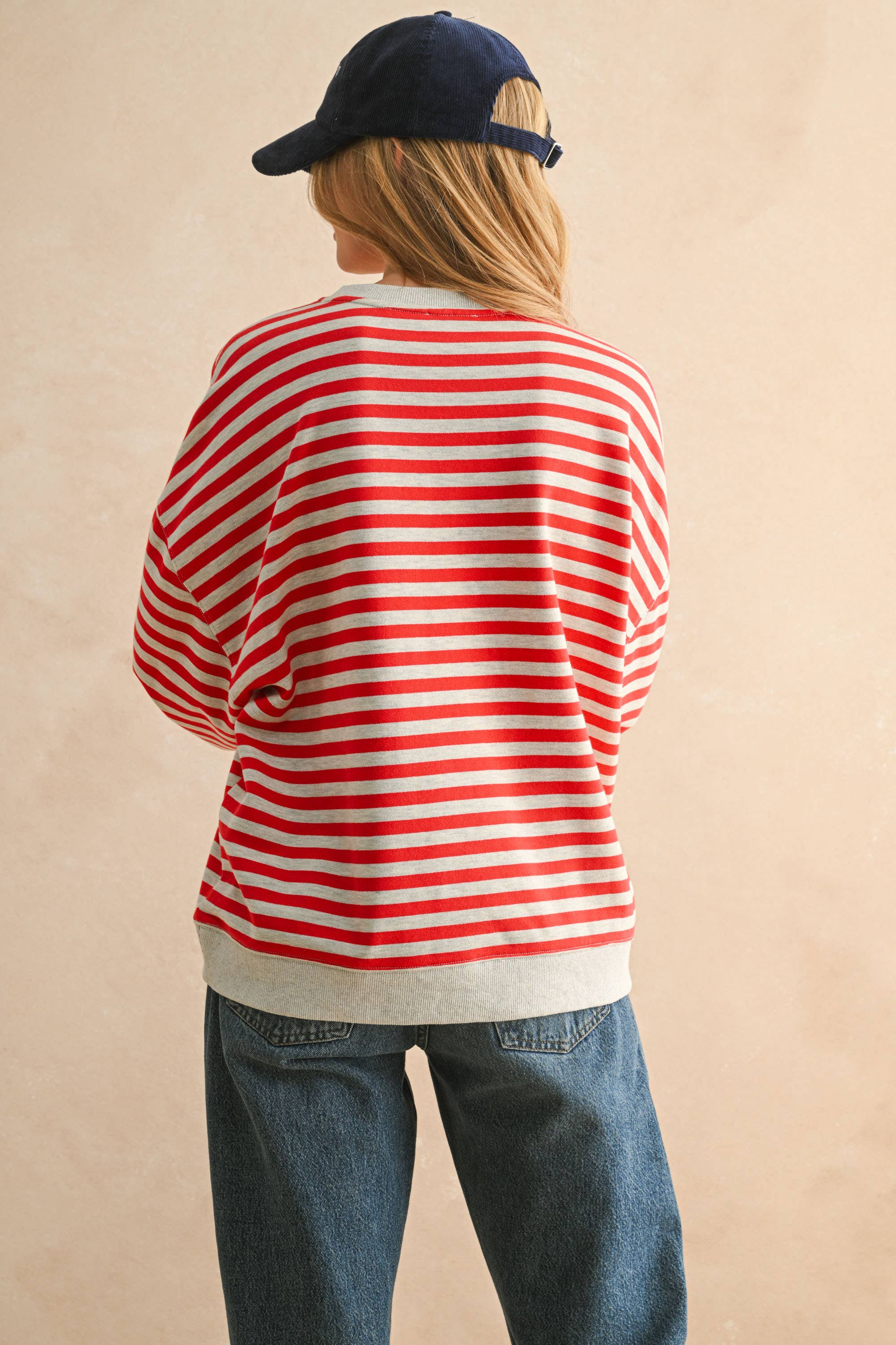 Striped Pullover: Red/Gray