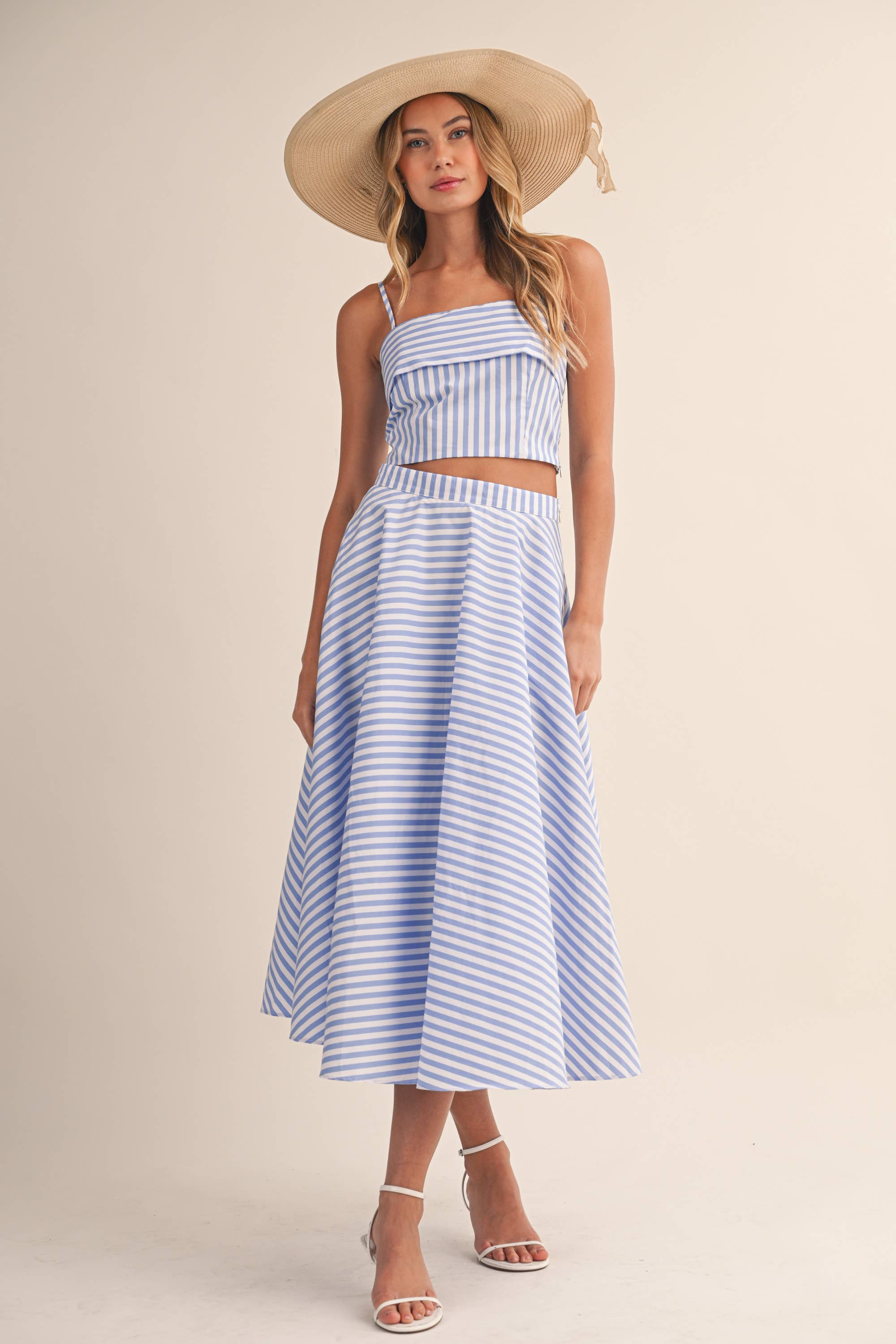 A-Line Midi Skirt Set:Chambray