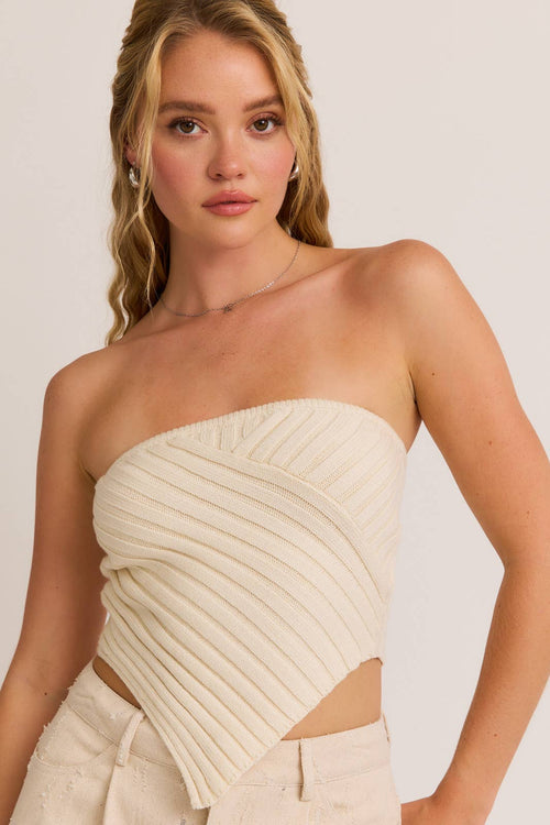 SCARF HEM TOP: CREAM