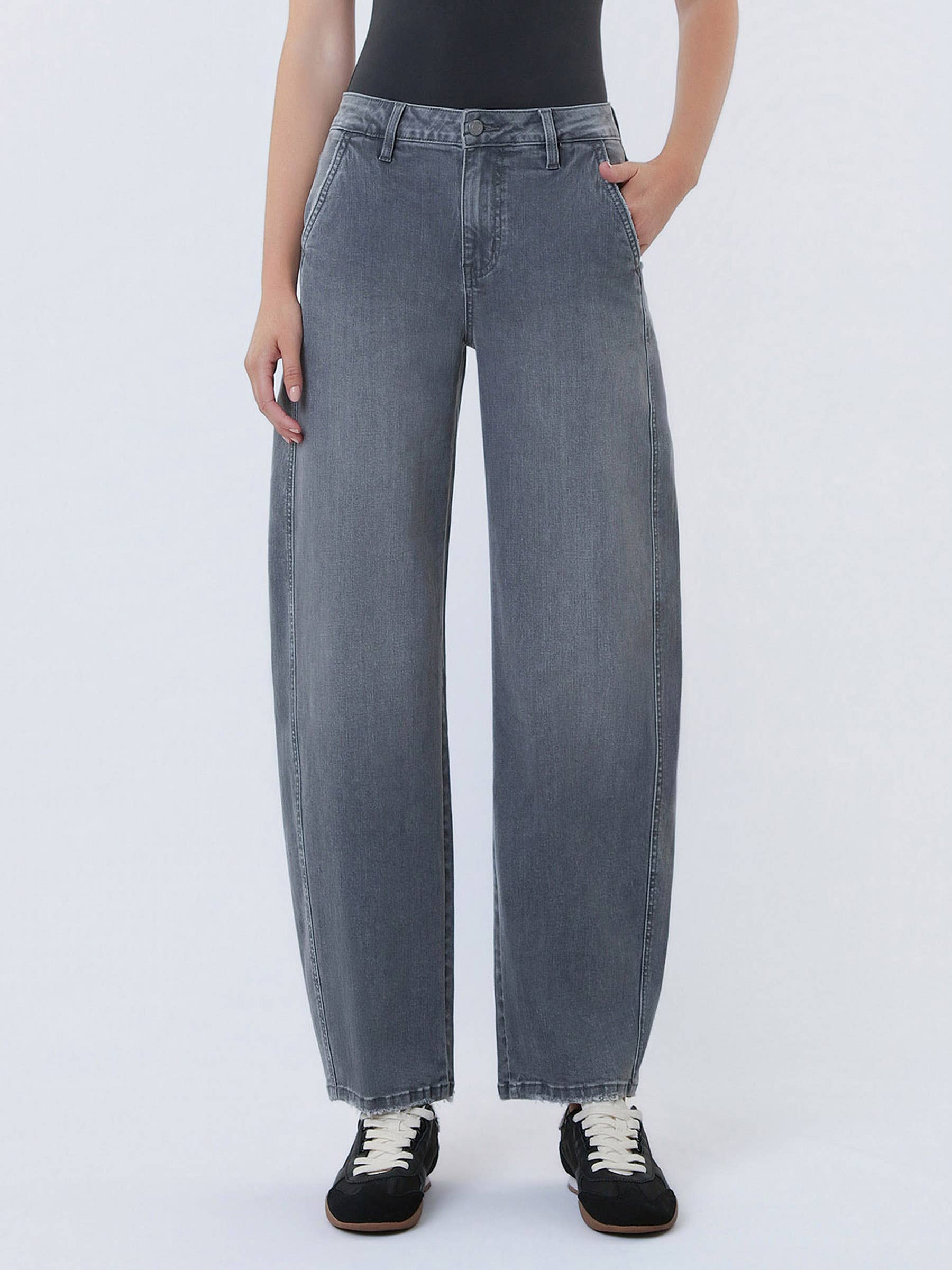 Grey Crop Barrel Jeans: Mist