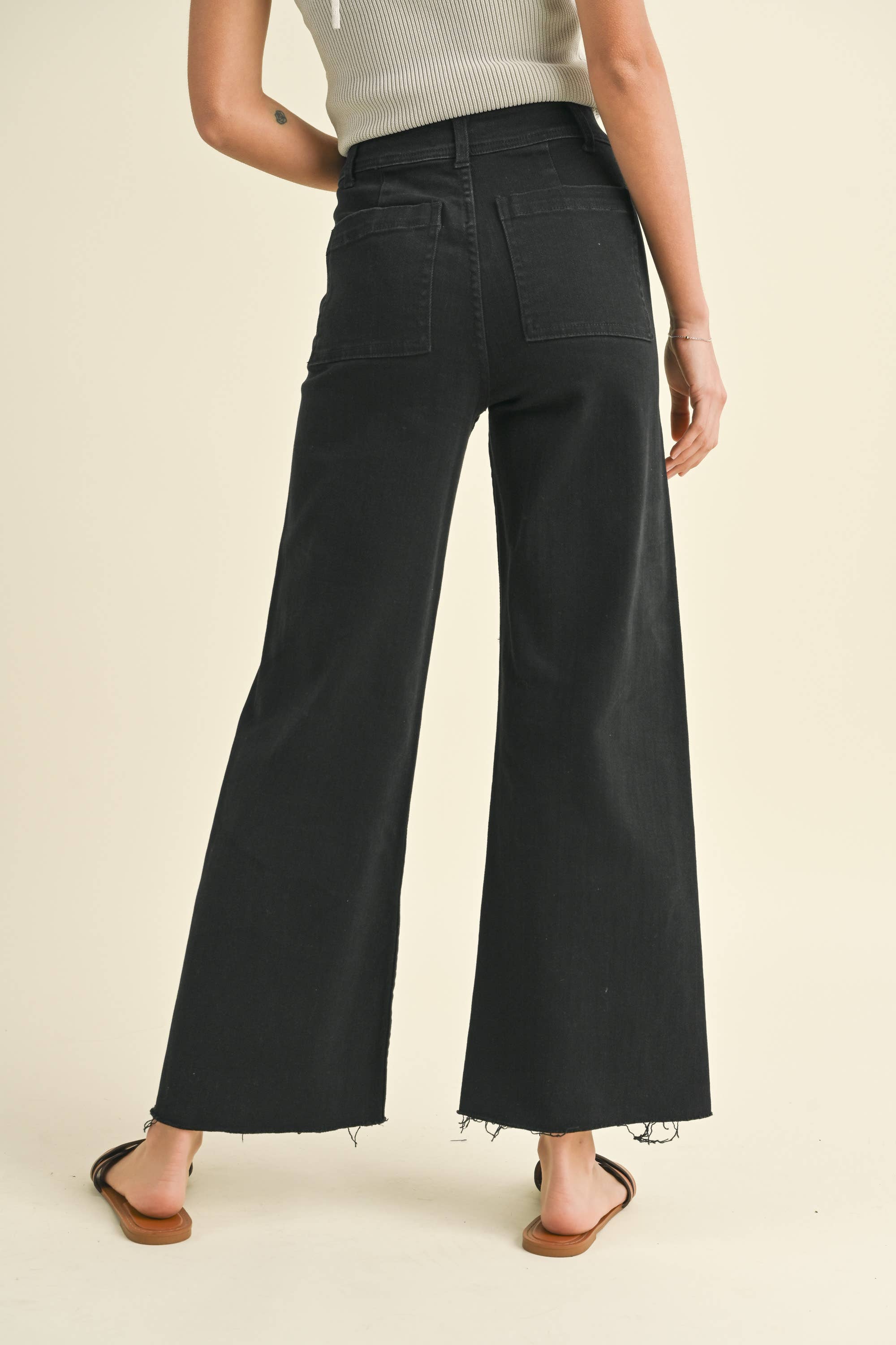 Wide Leg Denim Pants: Fade Black