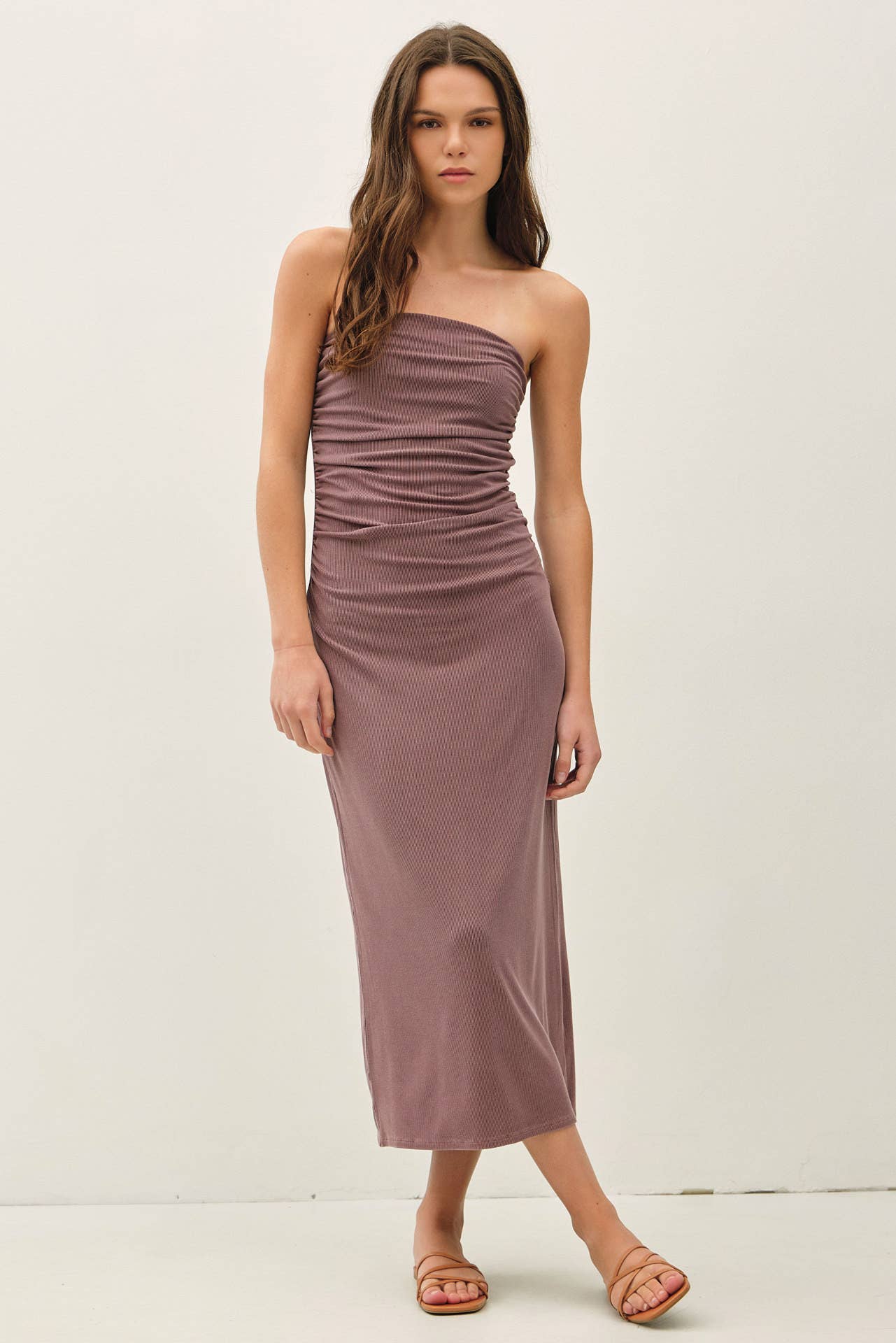 Ruched Tube Dress: Sepia