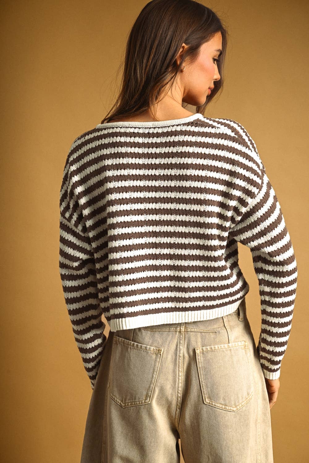 Crochet Knitted Cardigan: Brown/Cream