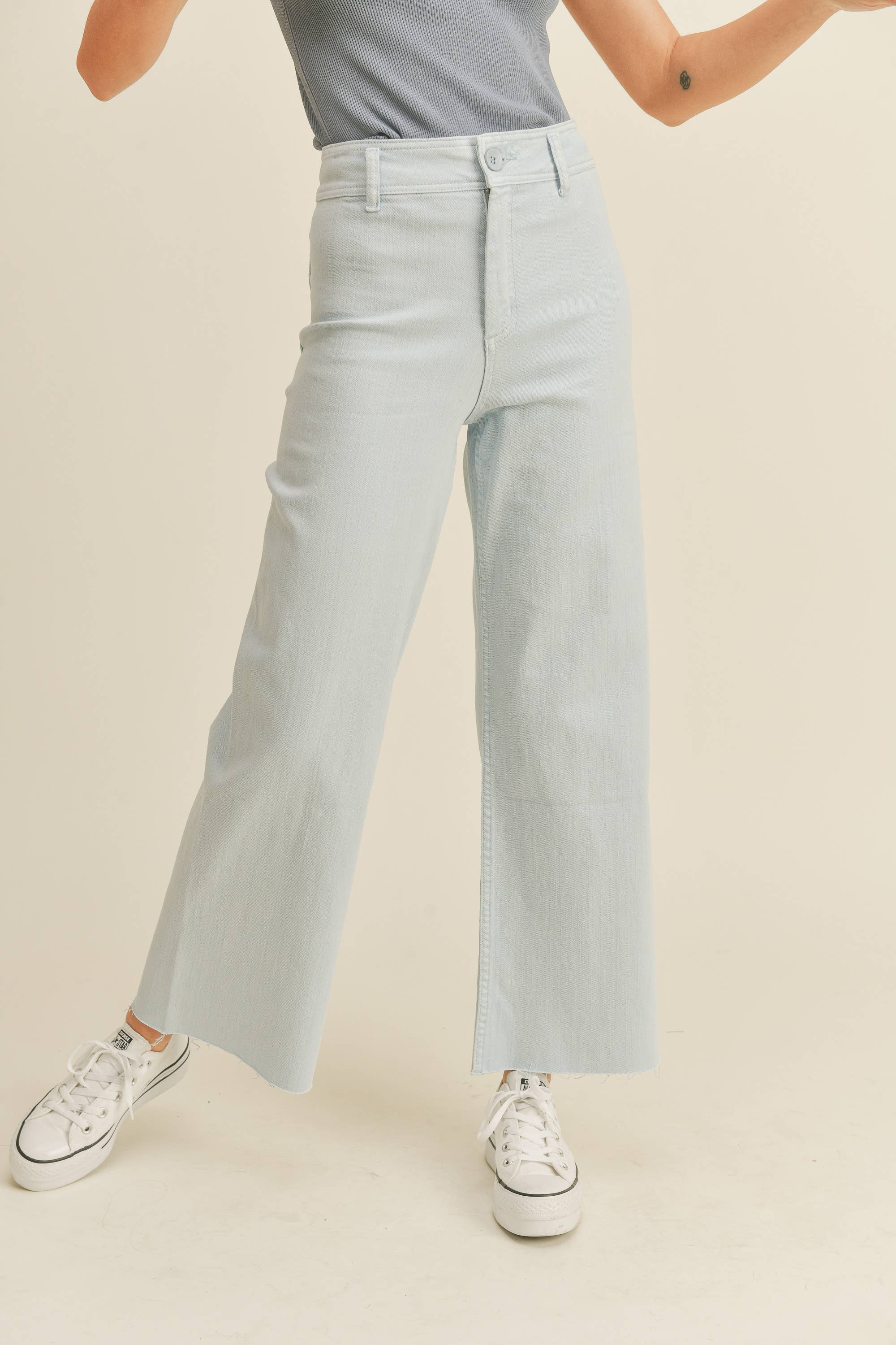 Wide Leg Denim Pants: Lt. Denim