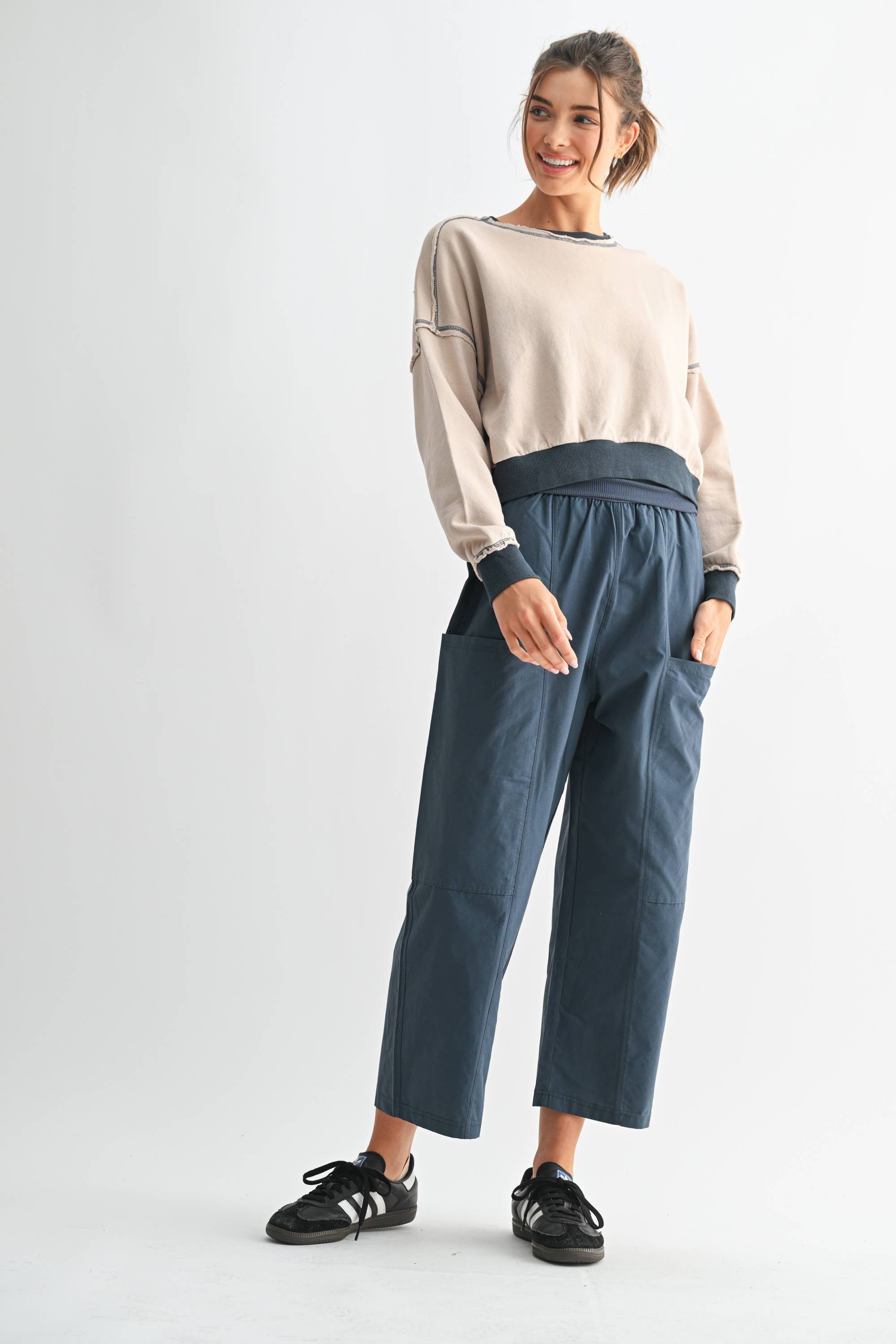 EchoWash Cotton Crewneck:Navy